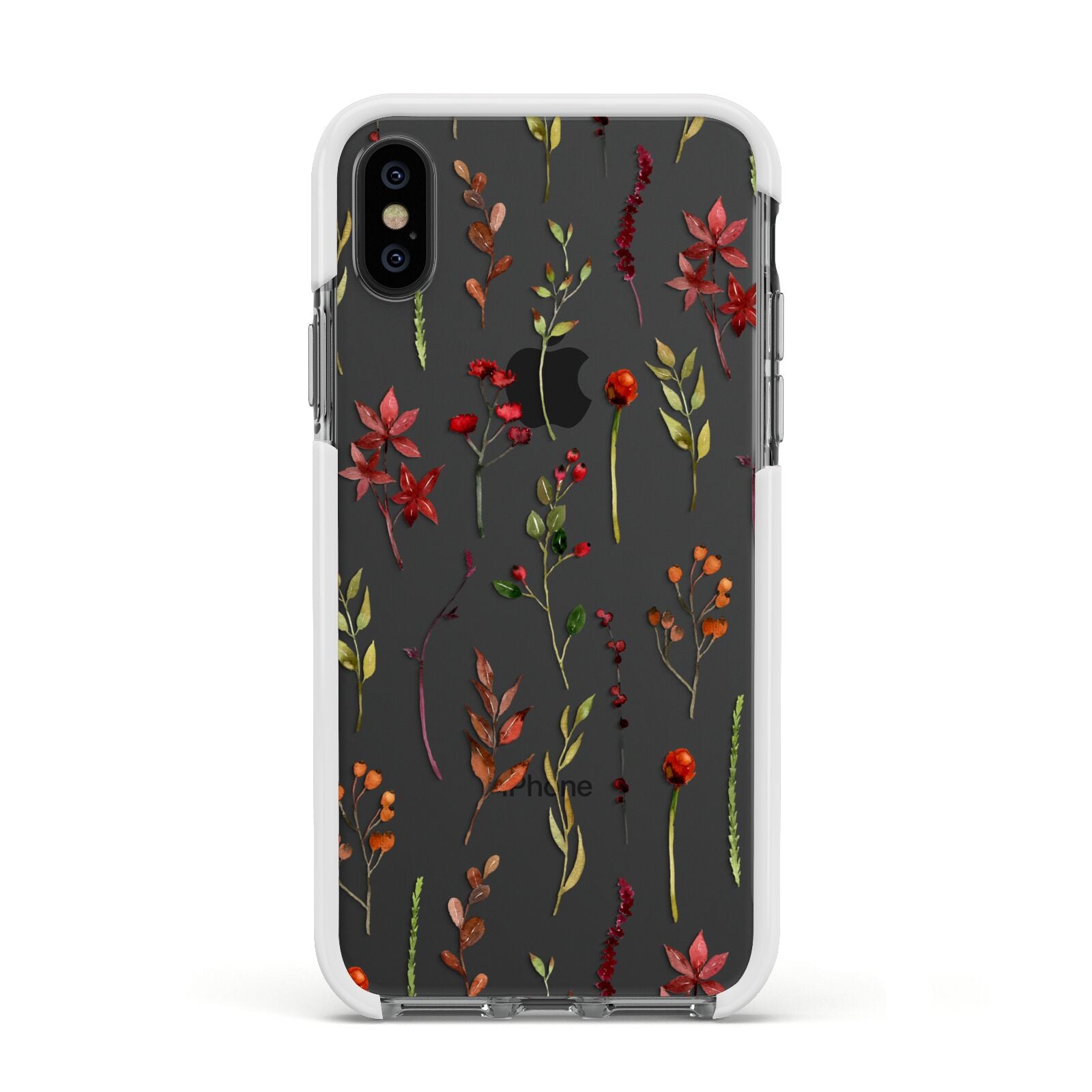 Watercolour Flowers and Foliage Apple iPhone Xs Impact Case White Edge on Black Phone