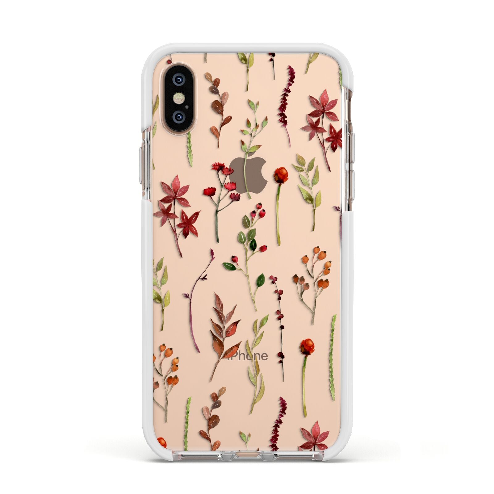 Watercolour Flowers and Foliage Apple iPhone Xs Impact Case White Edge on Gold Phone