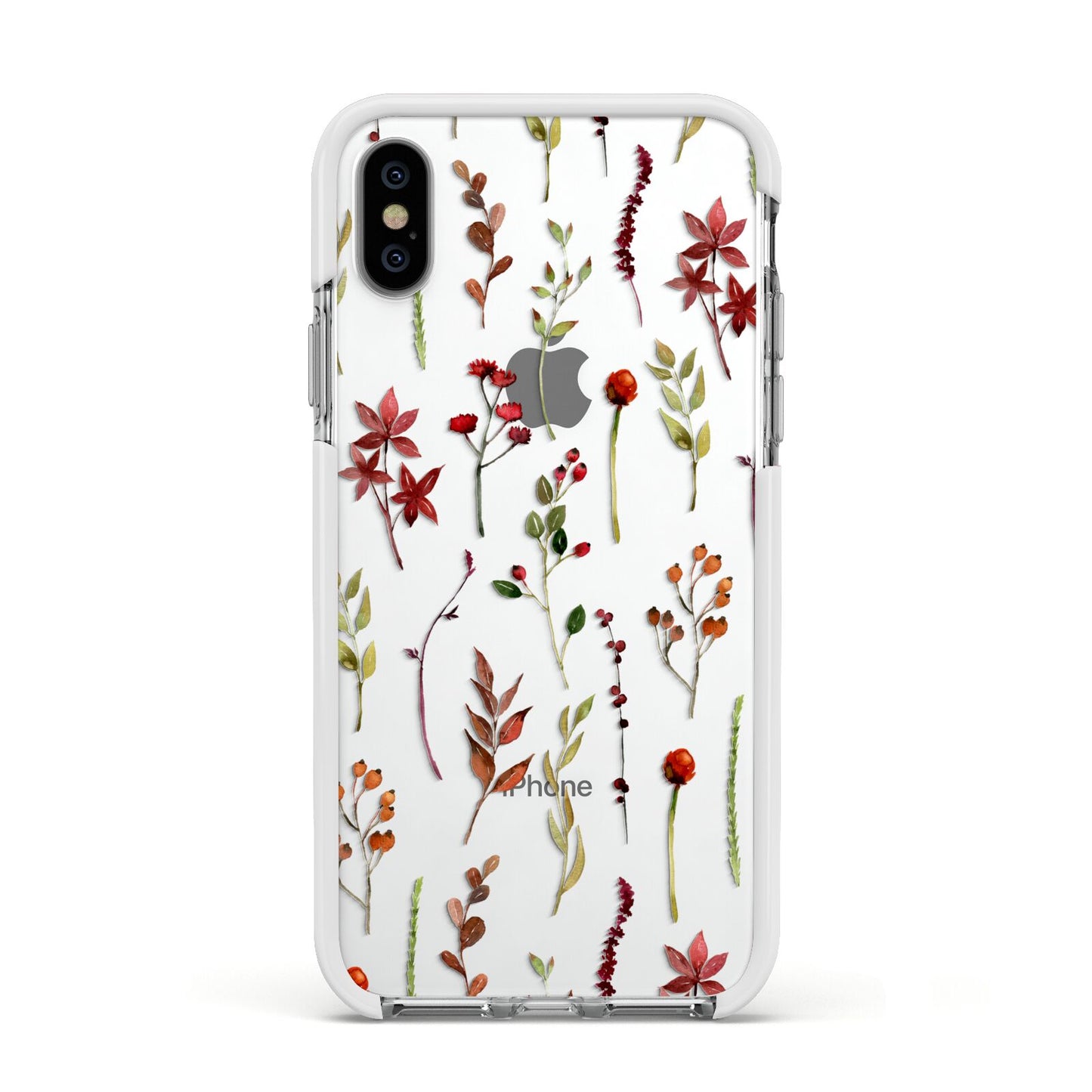 Watercolour Flowers and Foliage Apple iPhone Xs Impact Case White Edge on Silver Phone