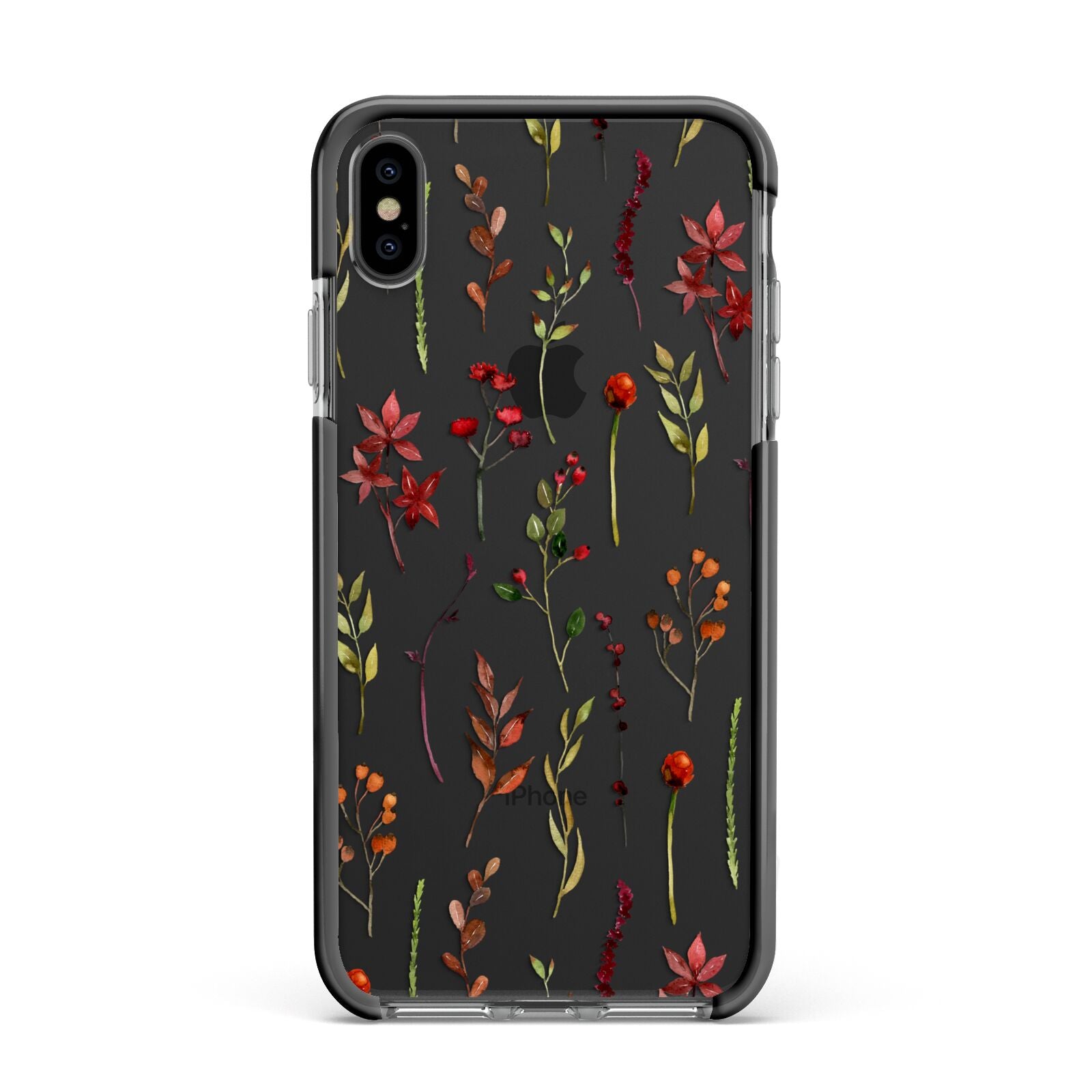 Watercolour Flowers and Foliage Apple iPhone Xs Max Impact Case Black Edge on Black Phone
