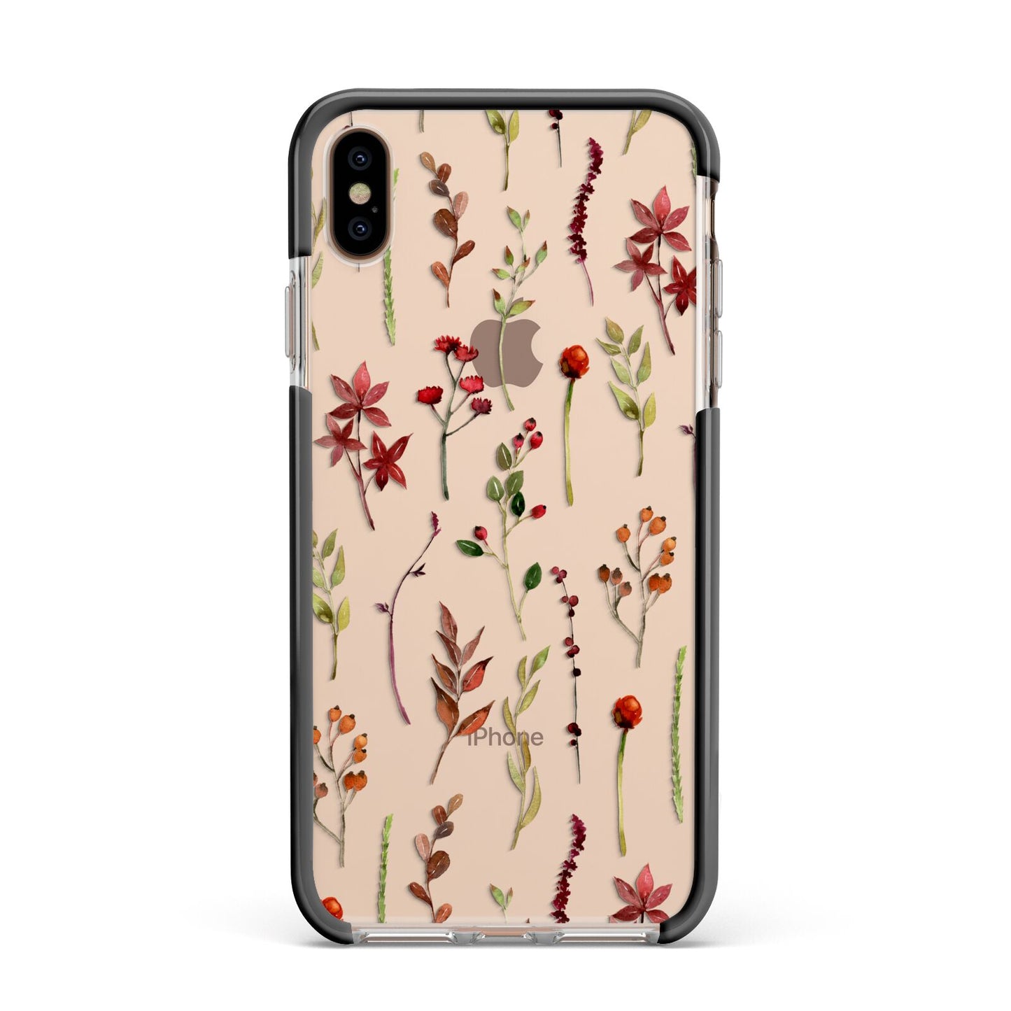 Watercolour Flowers and Foliage Apple iPhone Xs Max Impact Case Black Edge on Gold Phone