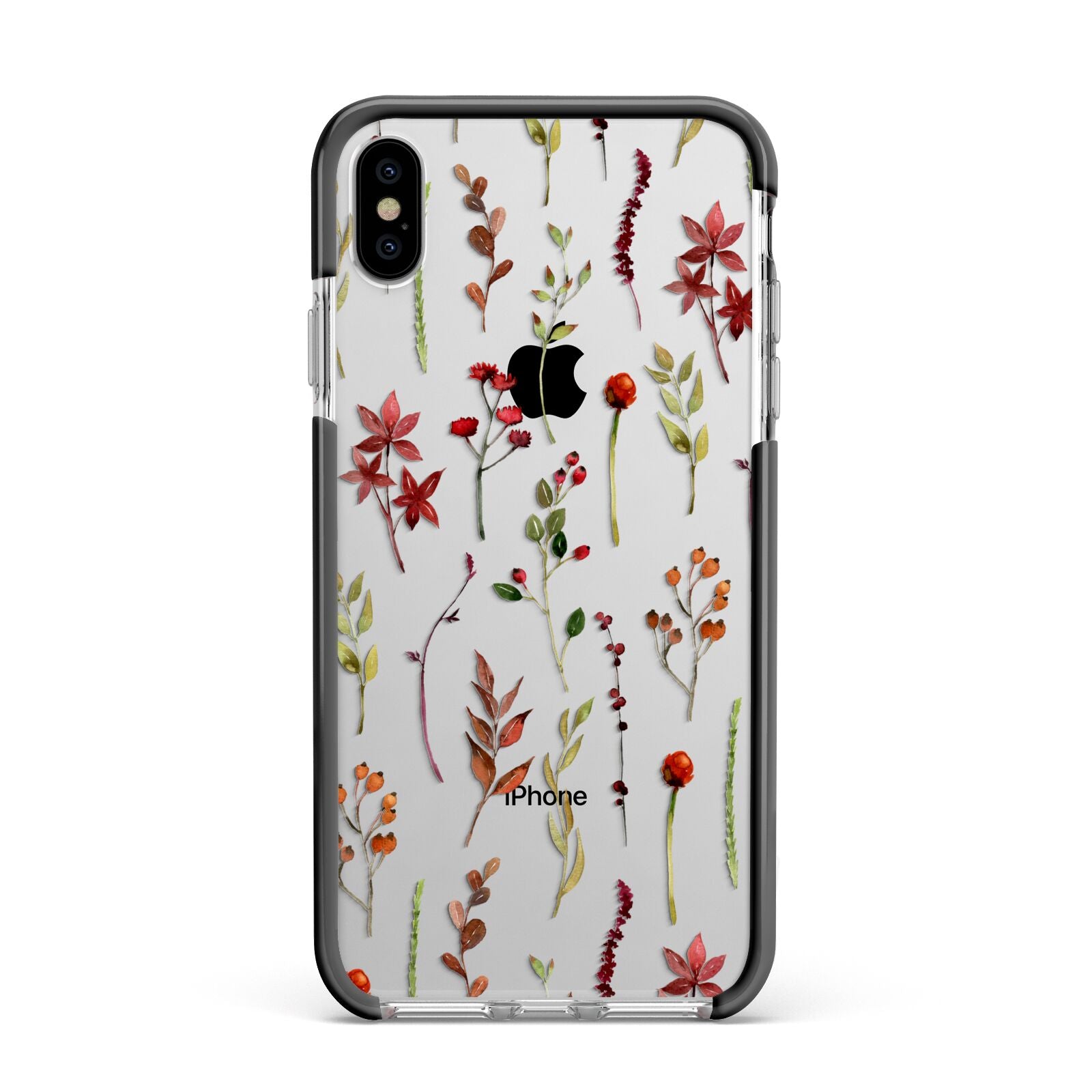 Watercolour Flowers and Foliage Apple iPhone Xs Max Impact Case Black Edge on Silver Phone