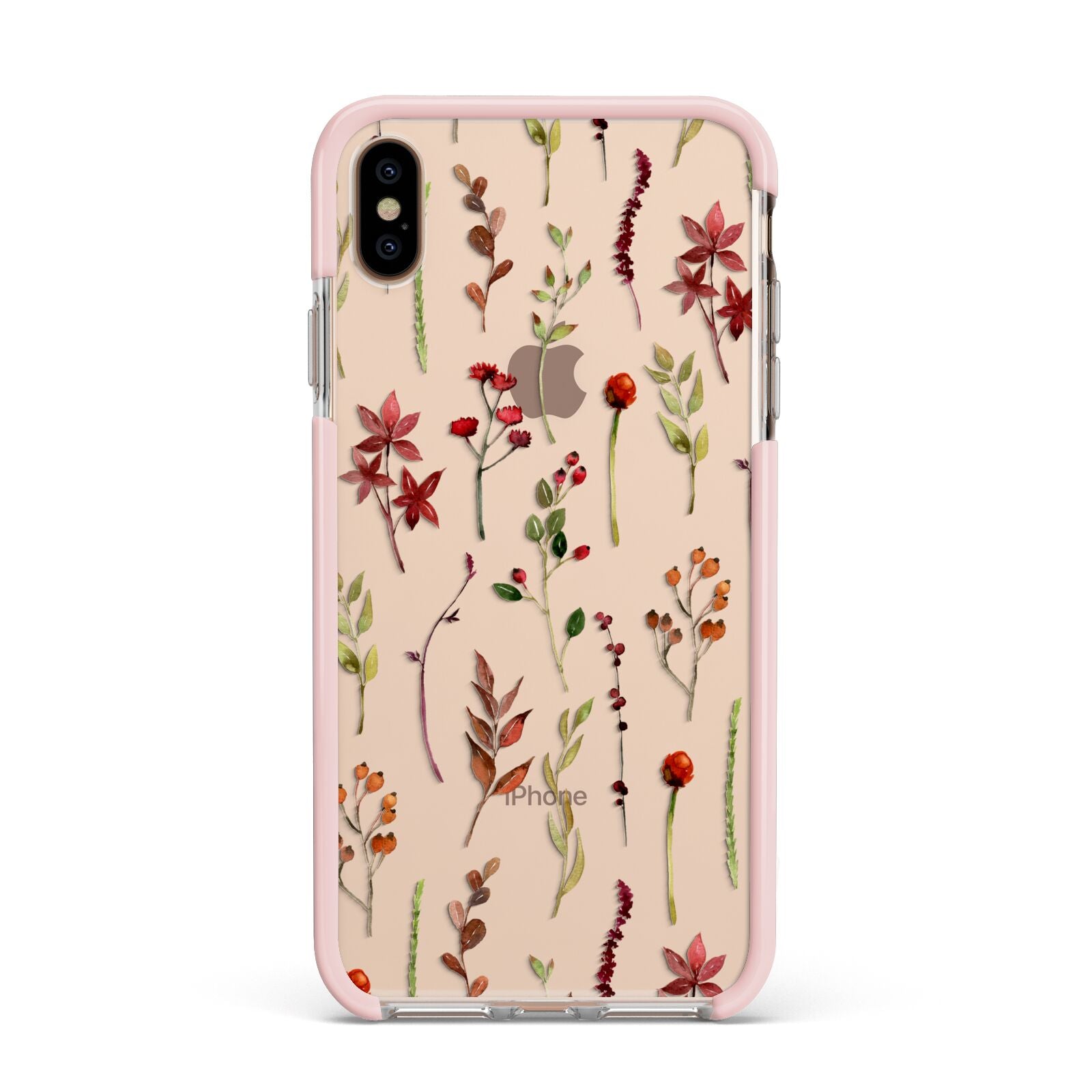 Watercolour Flowers and Foliage Apple iPhone Xs Max Impact Case Pink Edge on Gold Phone