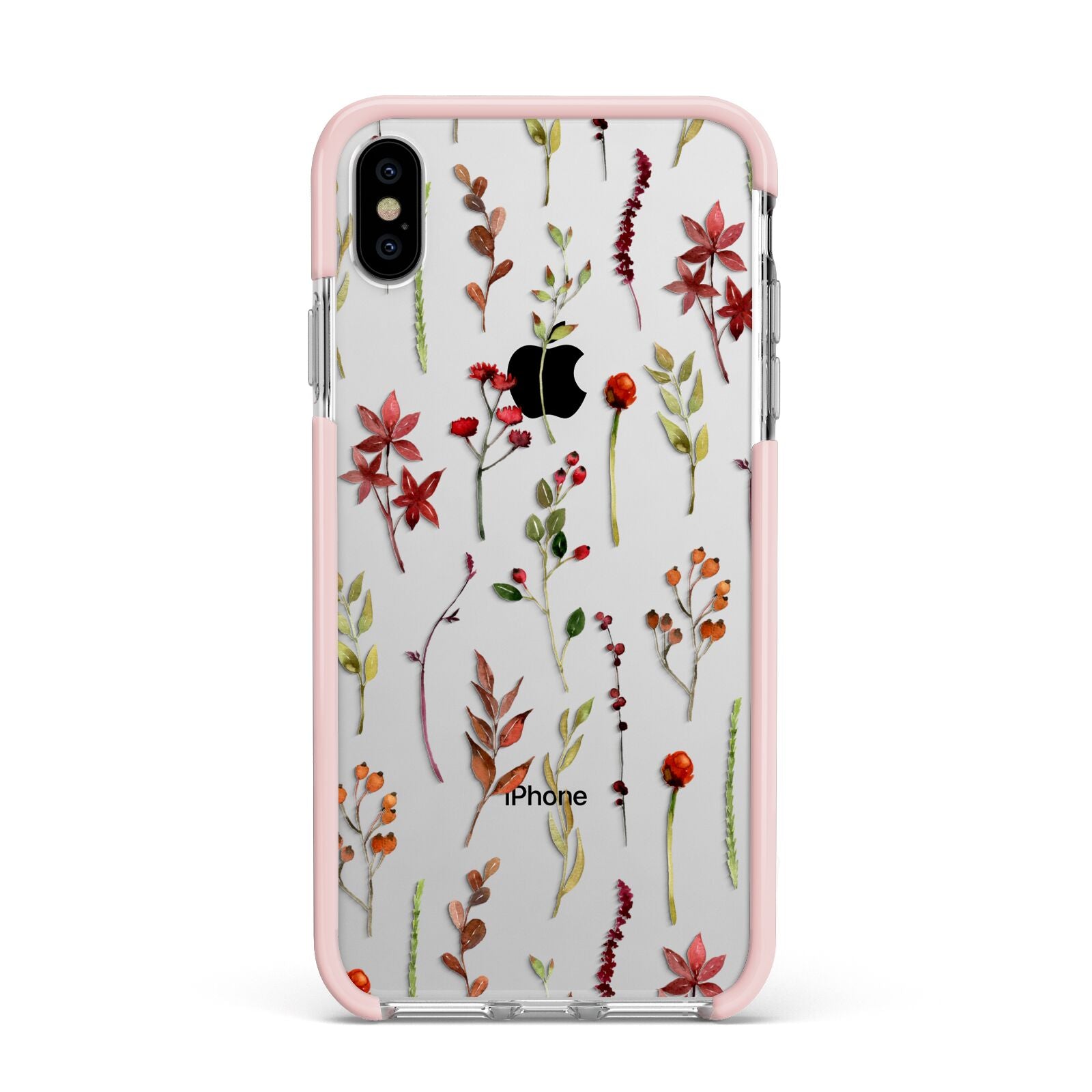 Watercolour Flowers and Foliage Apple iPhone Xs Max Impact Case Pink Edge on Silver Phone