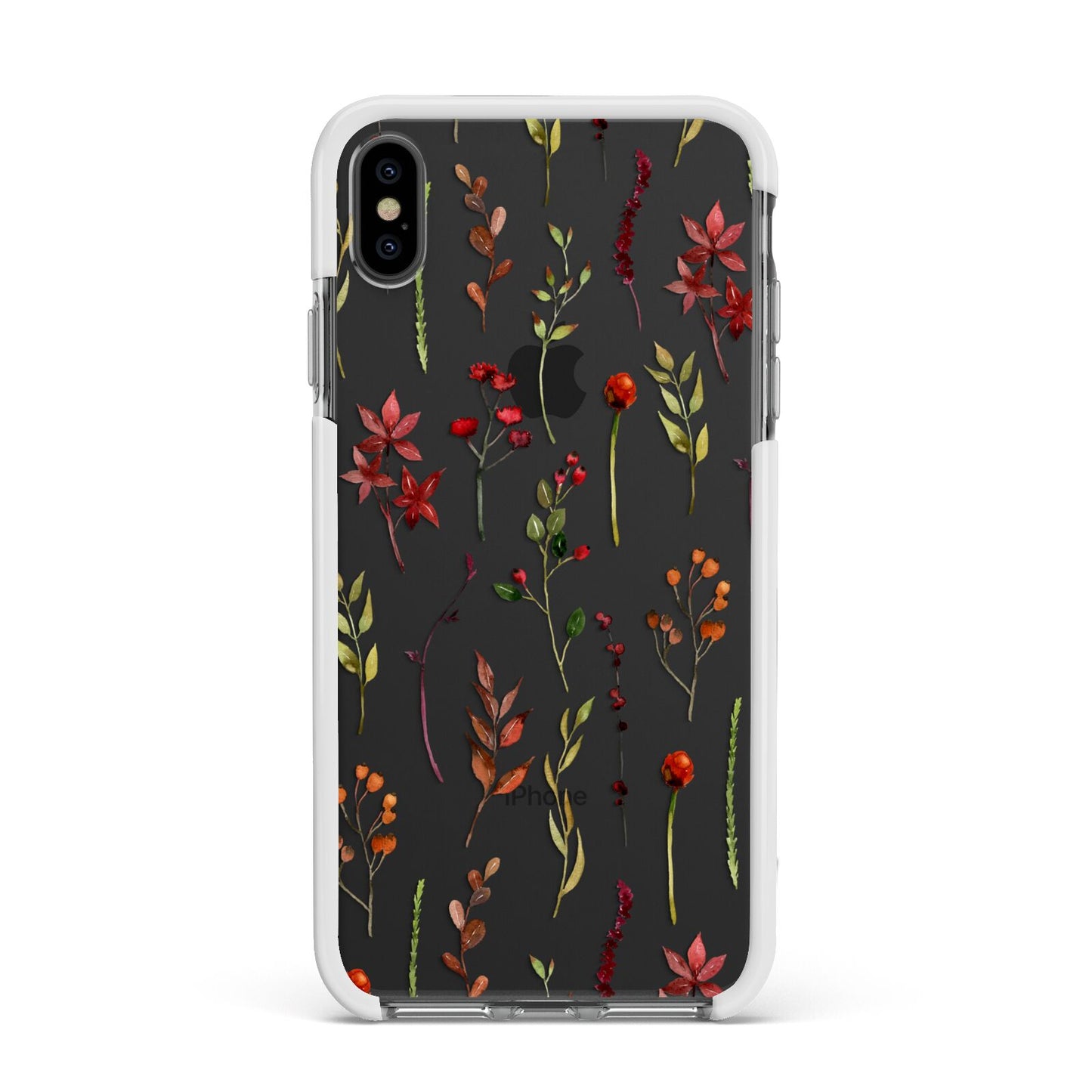 Watercolour Flowers and Foliage Apple iPhone Xs Max Impact Case White Edge on Black Phone