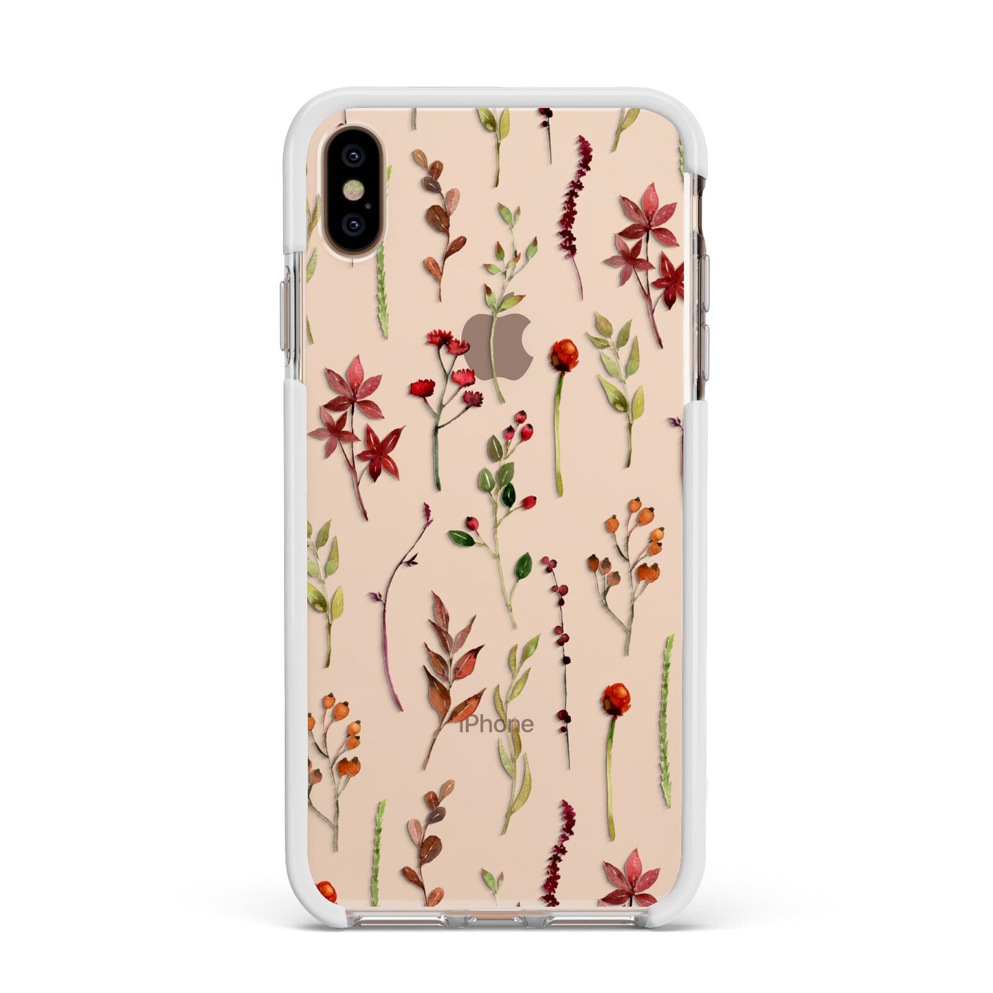 Watercolour Flowers and Foliage Apple iPhone Xs Max Impact Case White Edge on Gold Phone