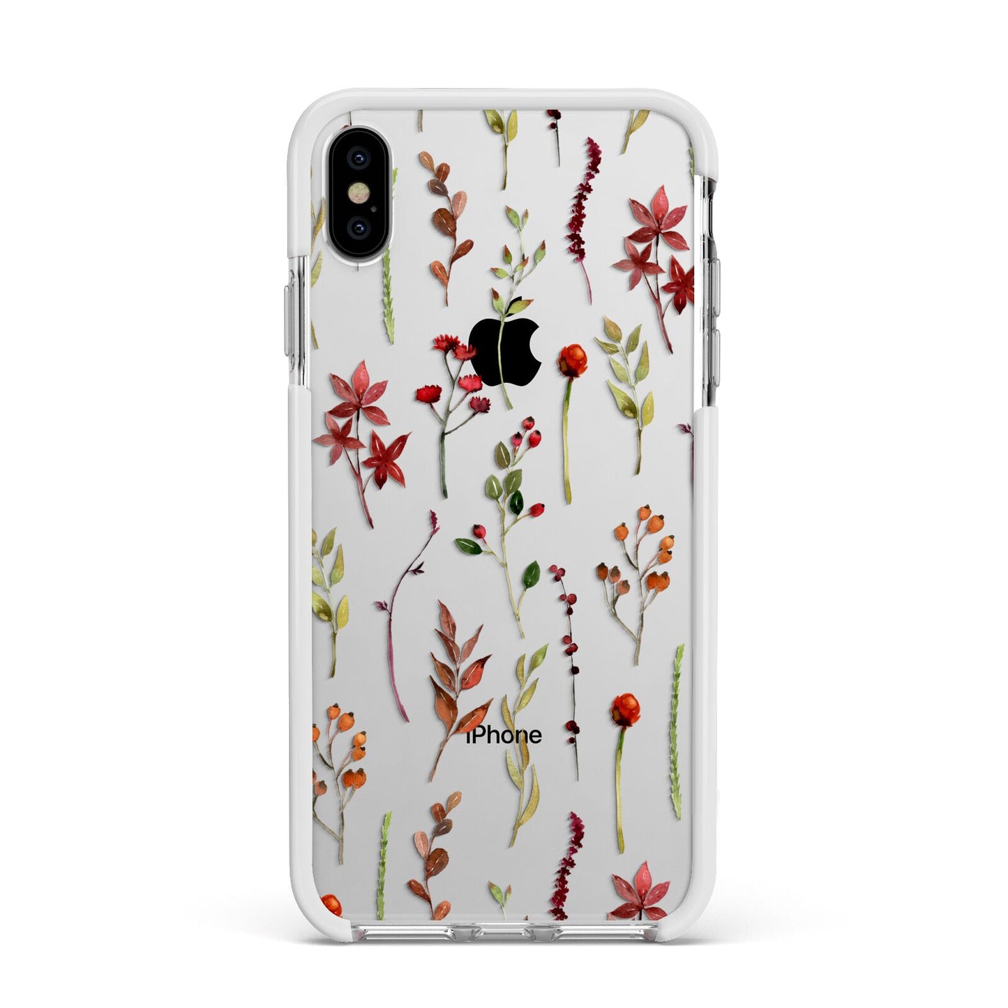 Watercolour Flowers and Foliage Apple iPhone Xs Max Impact Case White Edge on Silver Phone