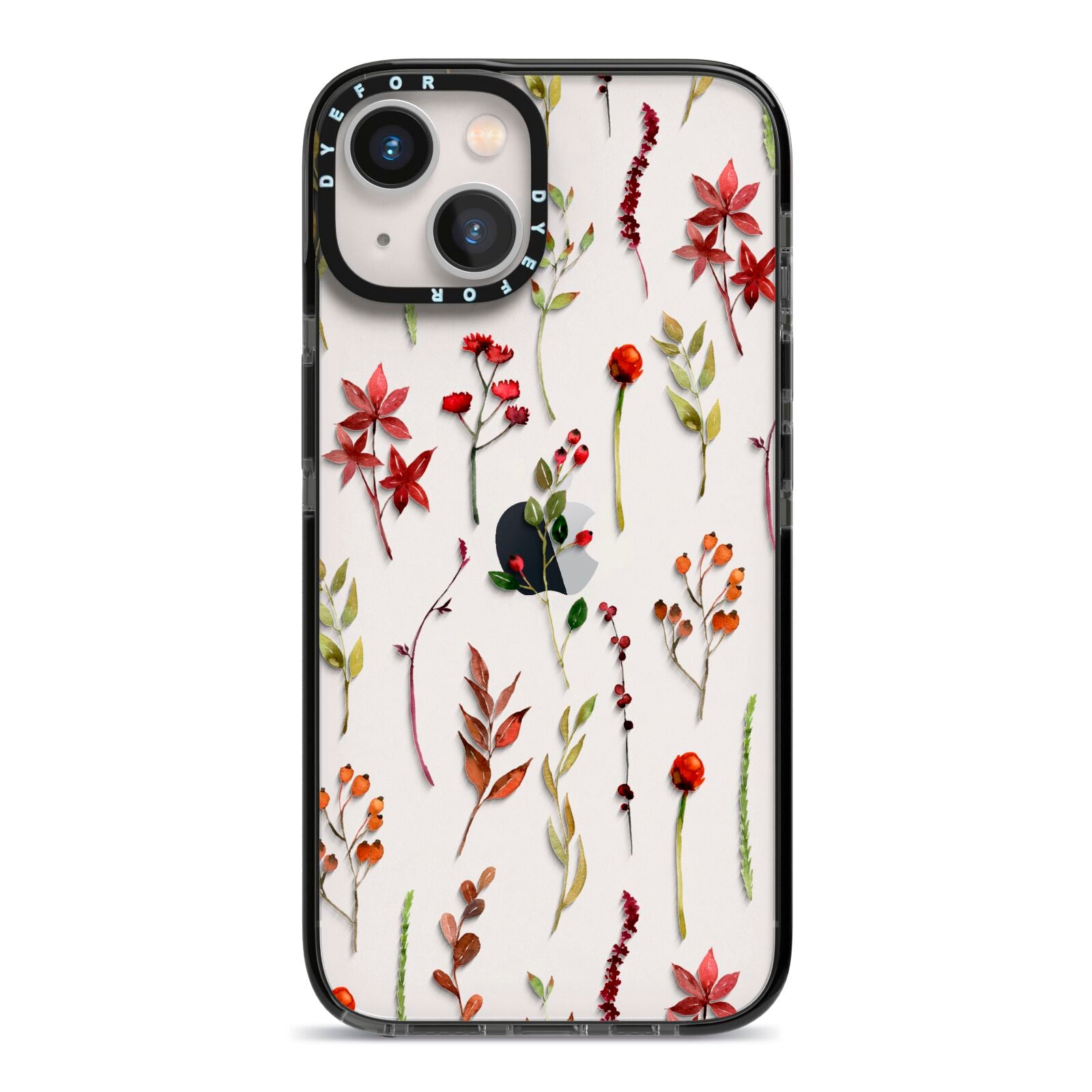 Watercolour Flowers and Foliage iPhone 13 Black Impact Case on Silver phone