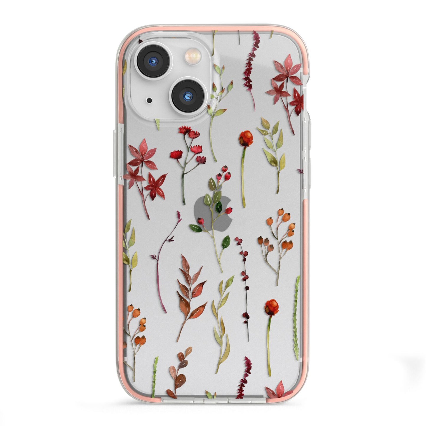 Watercolour Flowers and Foliage iPhone 13 Mini TPU Impact Case with Pink Edges