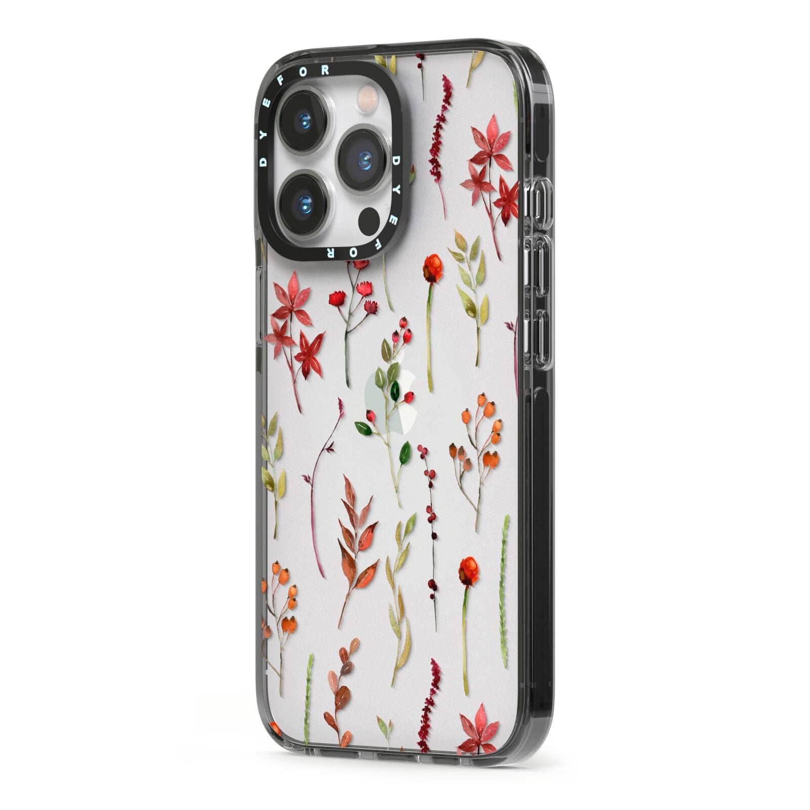 Watercolour Flowers and Foliage iPhone 13 Pro Black Impact Case Side Angle on Silver phone