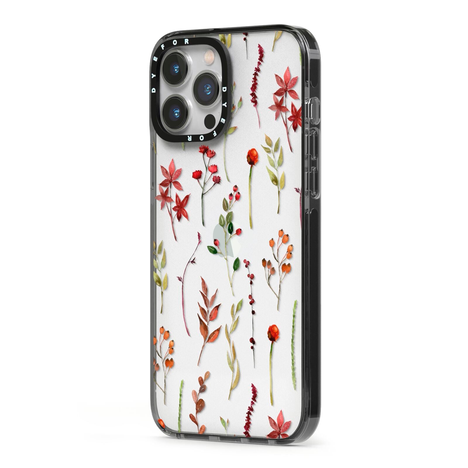 Watercolour Flowers and Foliage iPhone 13 Pro Max Black Impact Case Side Angle on Silver phone