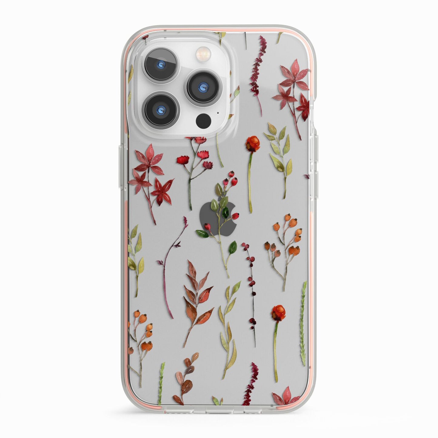 Watercolour Flowers and Foliage iPhone 13 Pro TPU Impact Case with Pink Edges