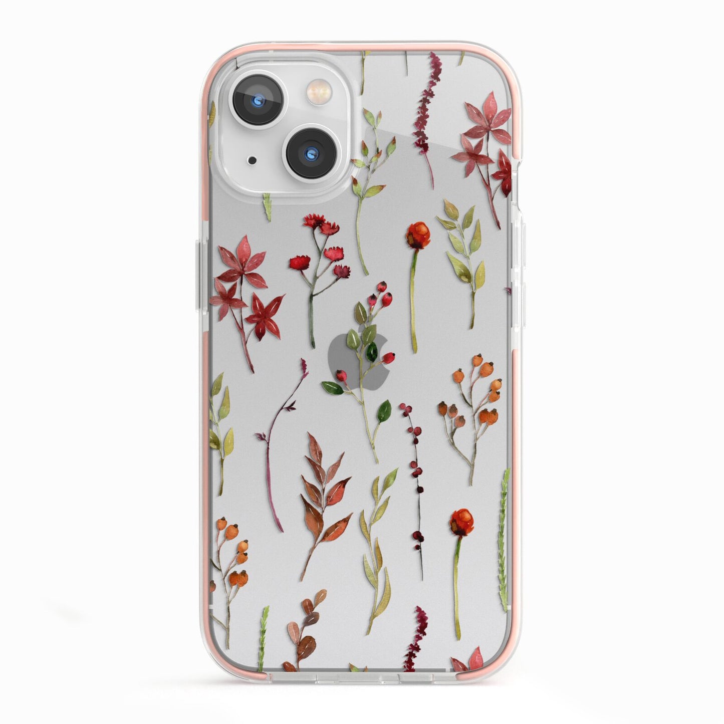 Watercolour Flowers and Foliage iPhone 13 TPU Impact Case with Pink Edges