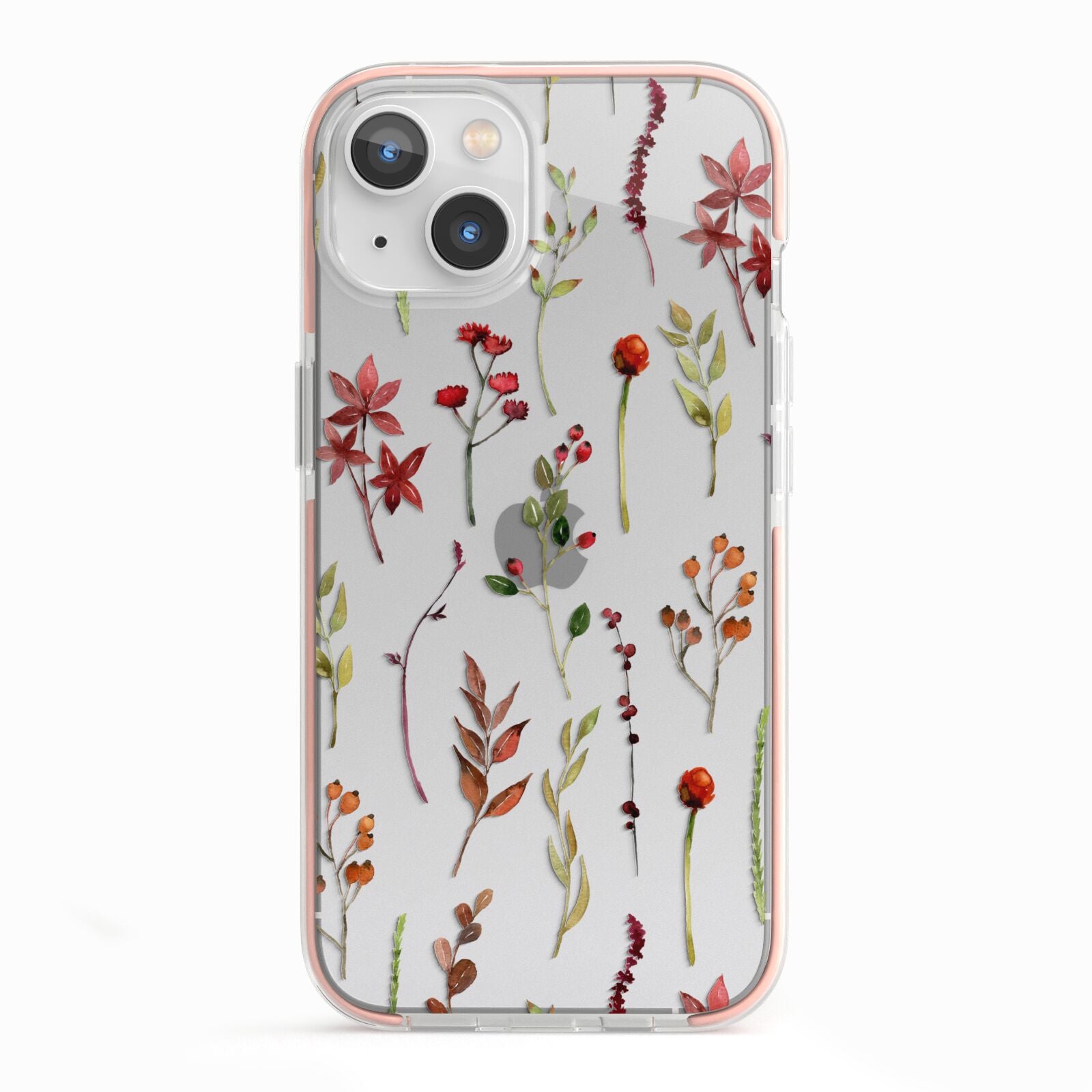 Watercolour Flowers and Foliage iPhone 13 TPU Impact Case with Pink Edges