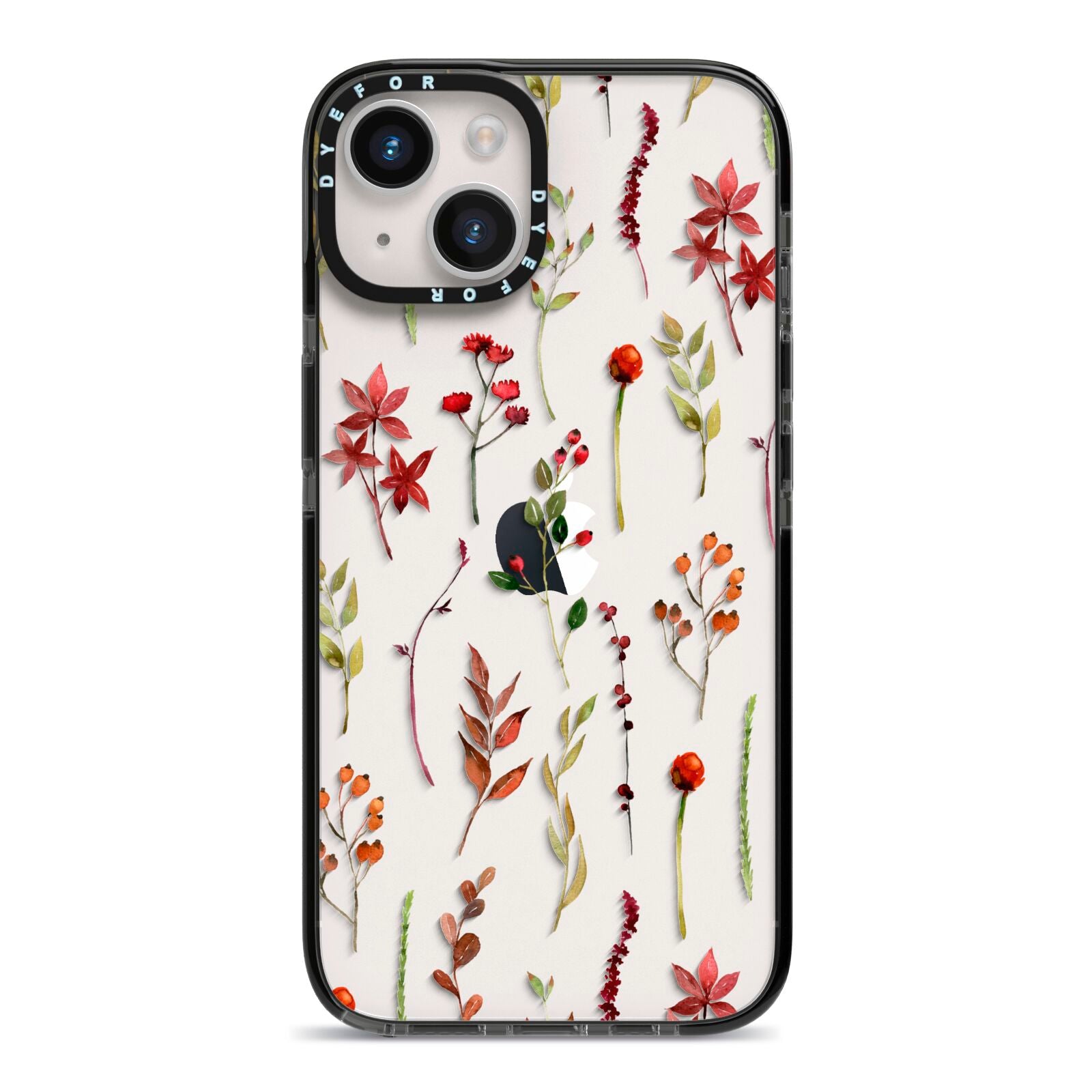 Watercolour Flowers and Foliage iPhone 14 Black Impact Case on Silver phone