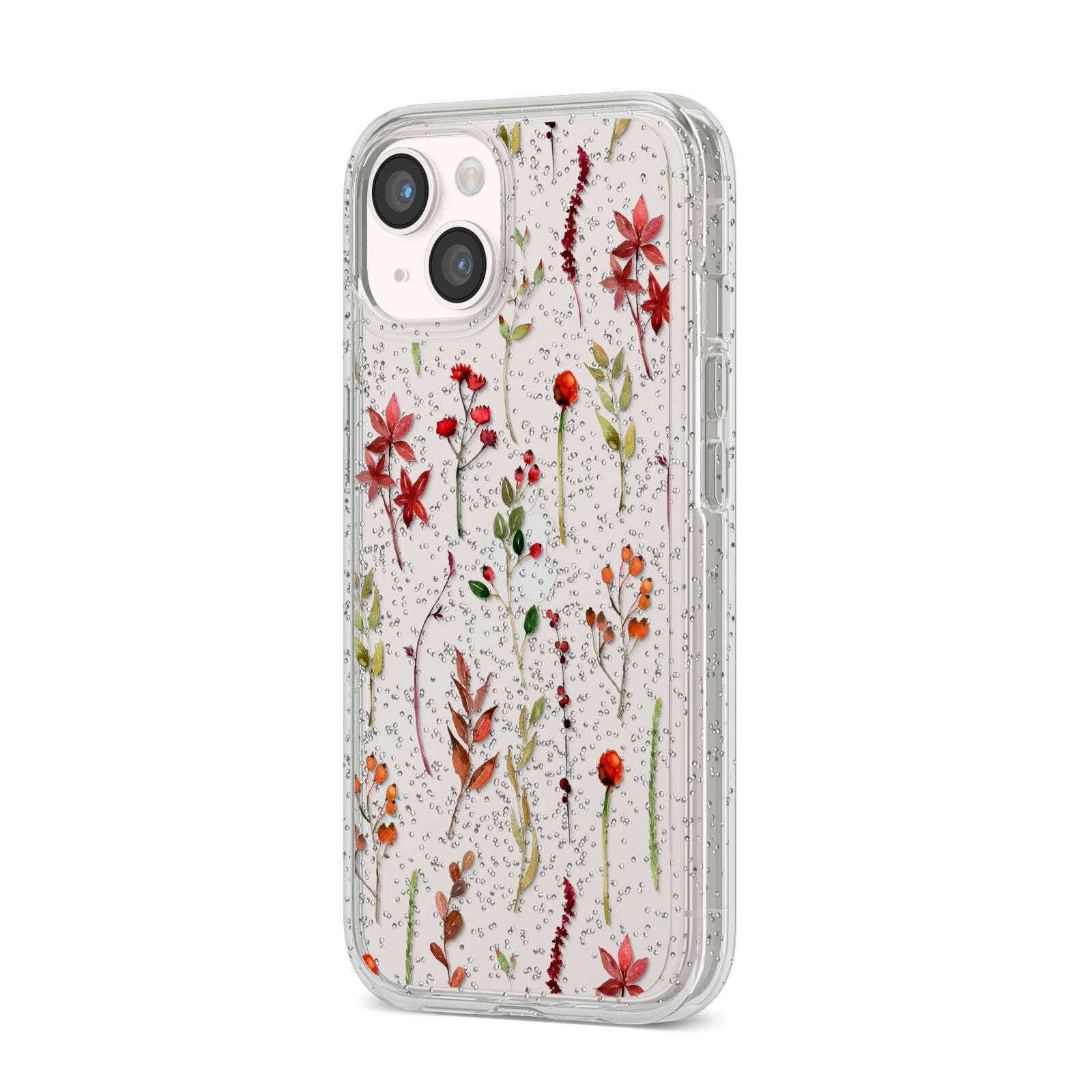 Watercolour Flowers and Foliage iPhone 14 Glitter Tough Case Starlight Angled Image