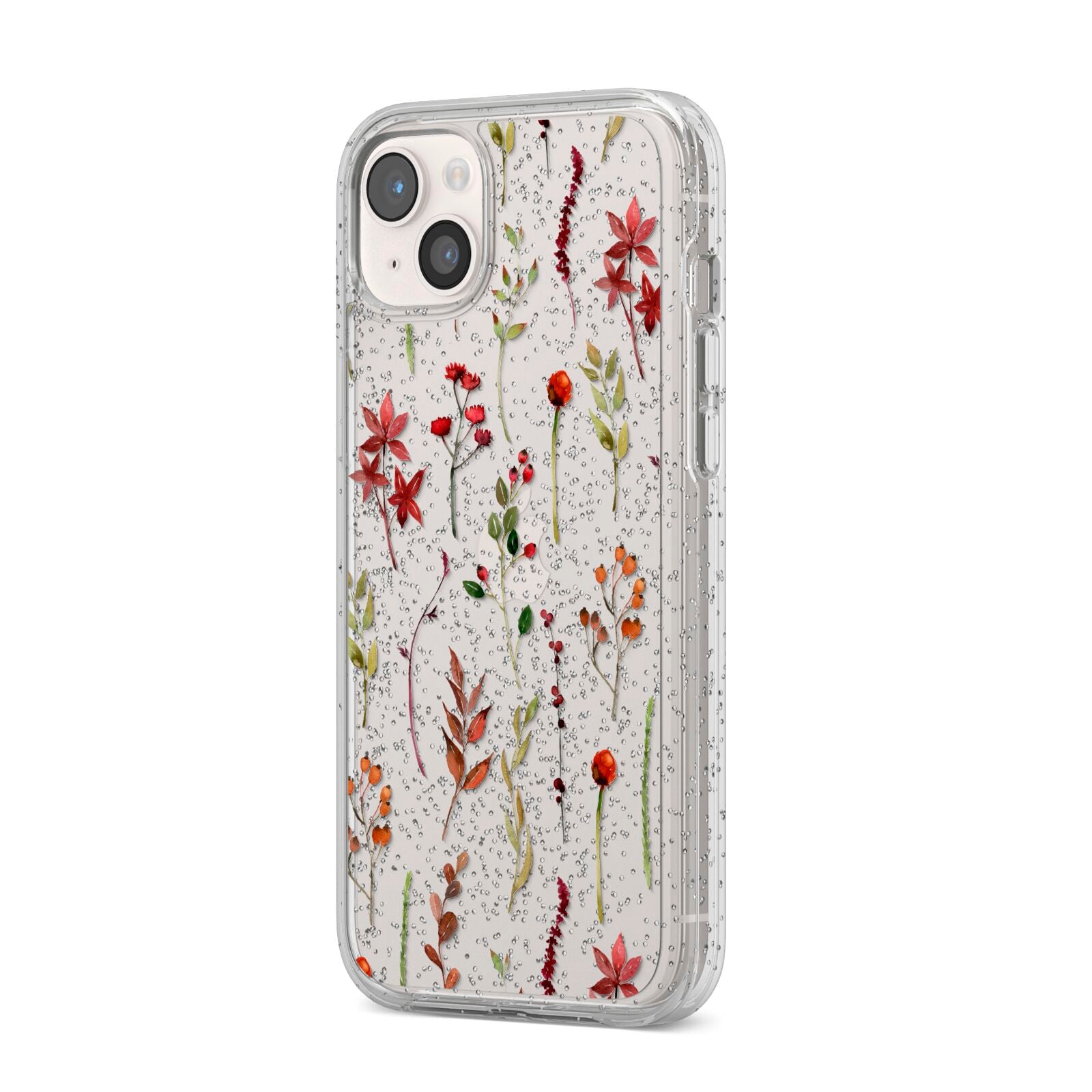 Watercolour Flowers and Foliage iPhone 14 Plus Glitter Tough Case Starlight Angled Image