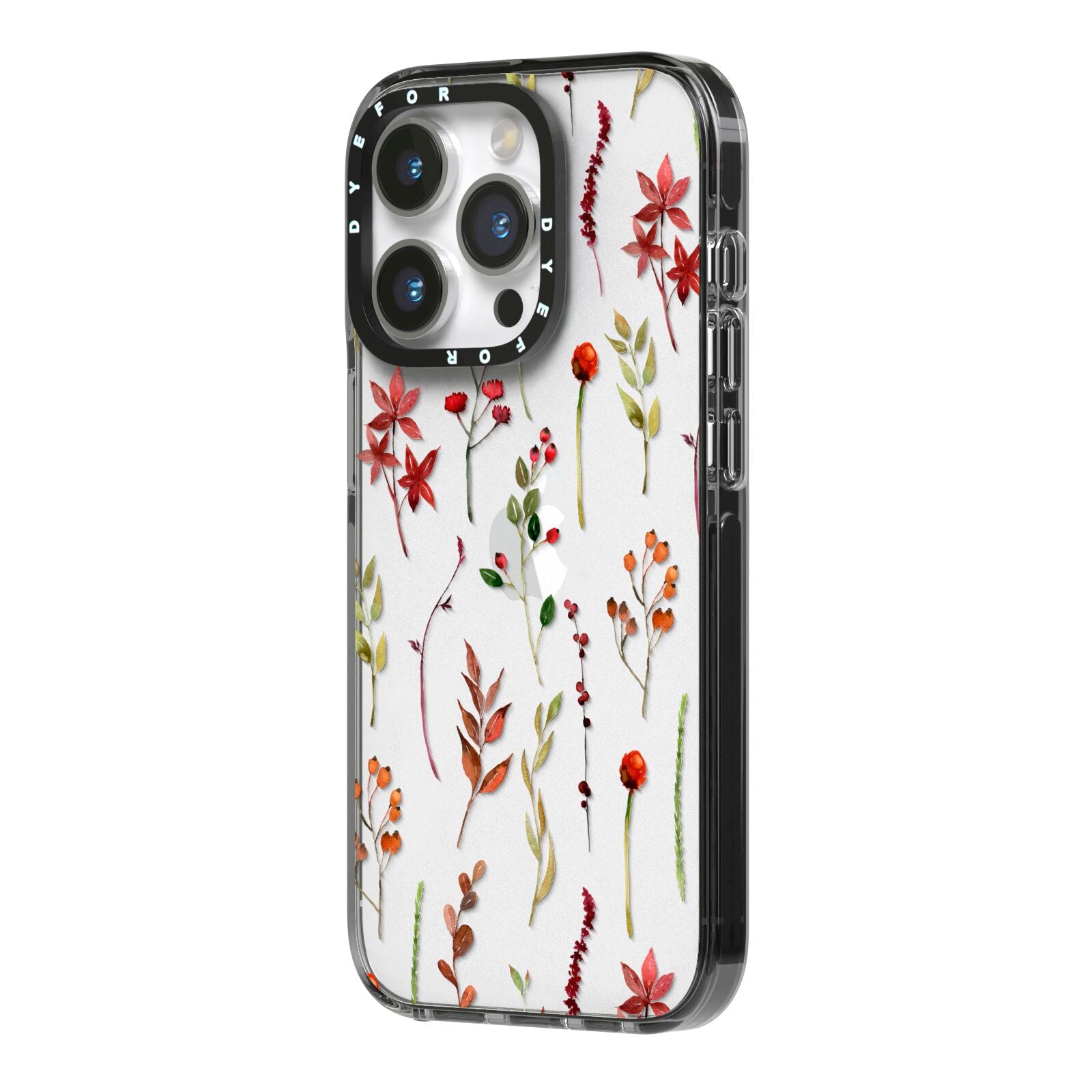 Watercolour Flowers and Foliage iPhone 14 Pro Black Impact Case Side Angle on Silver phone