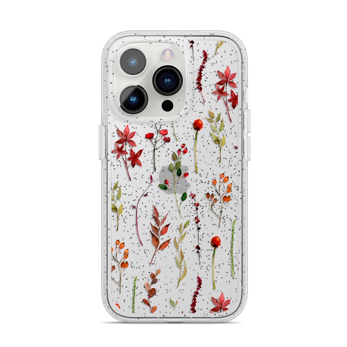 Watercolour Flowers and Foliage iPhone 14 Pro Glitter Tough Case Silver