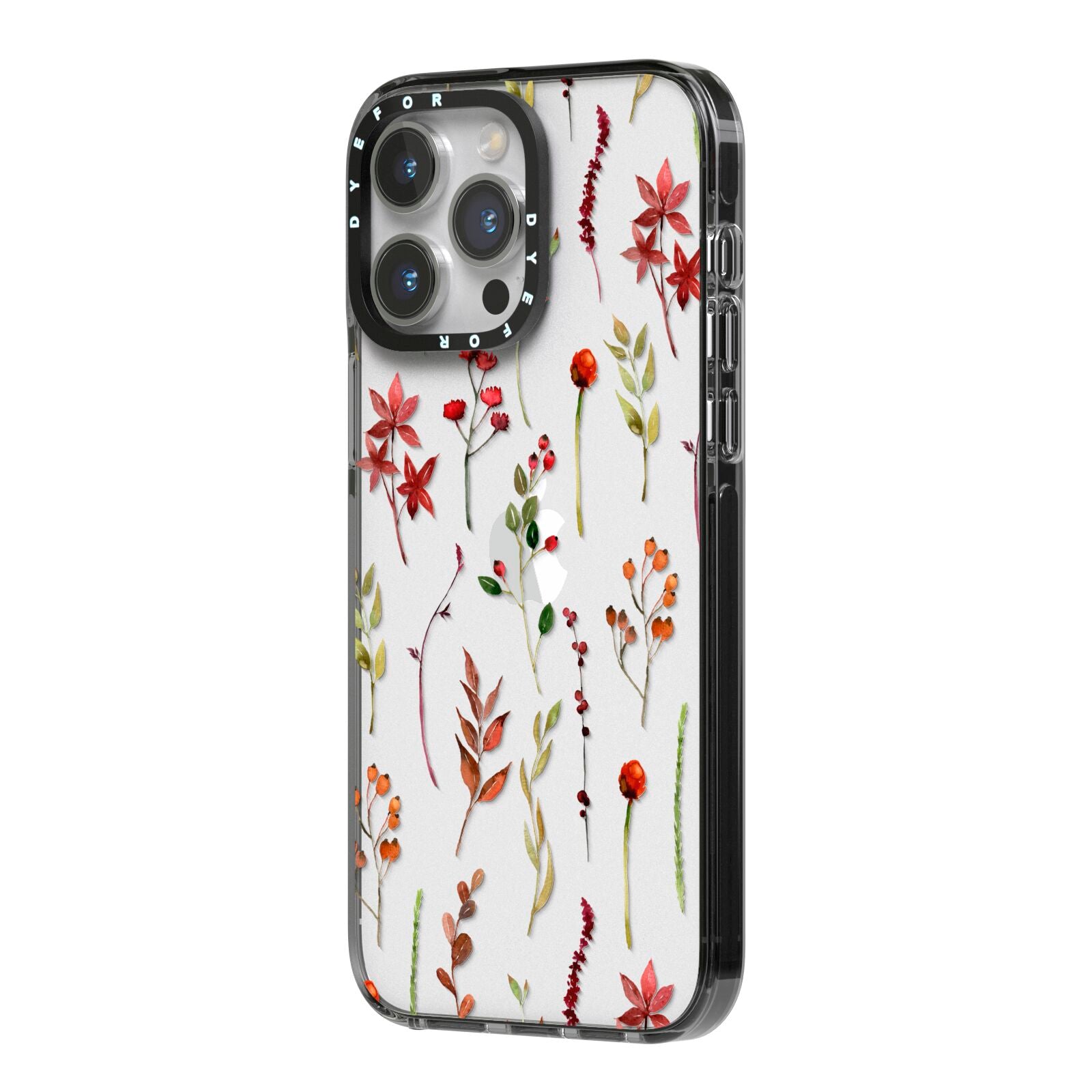 Watercolour Flowers and Foliage iPhone 14 Pro Max Black Impact Case Side Angle on Silver phone