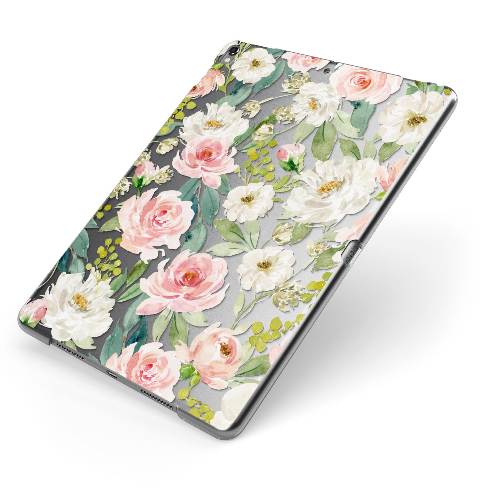 Watercolour Peonies Roses and Foliage Apple iPad Case on Grey iPad Side View