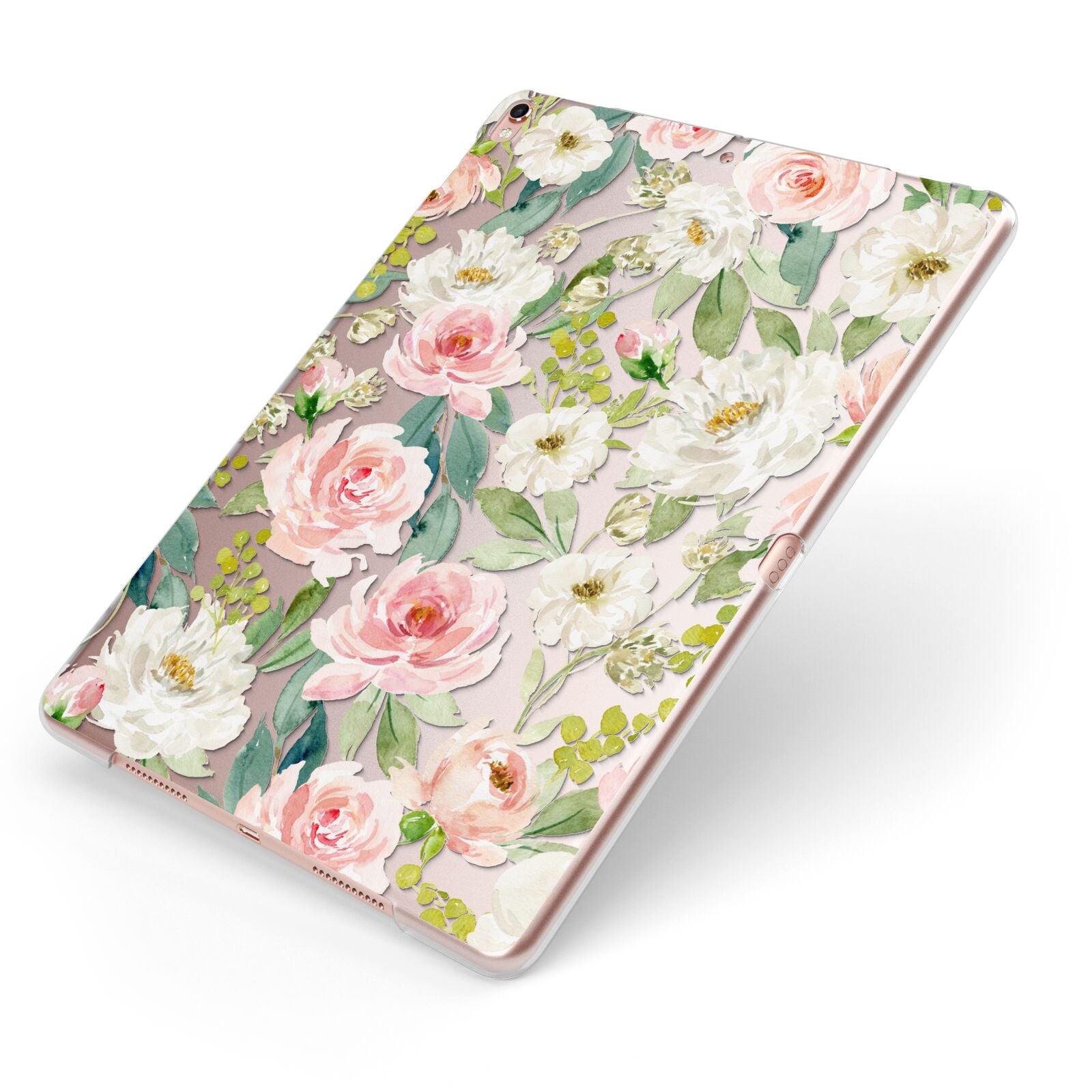 Watercolour Peonies Roses and Foliage Apple iPad Case on Rose Gold iPad Side View