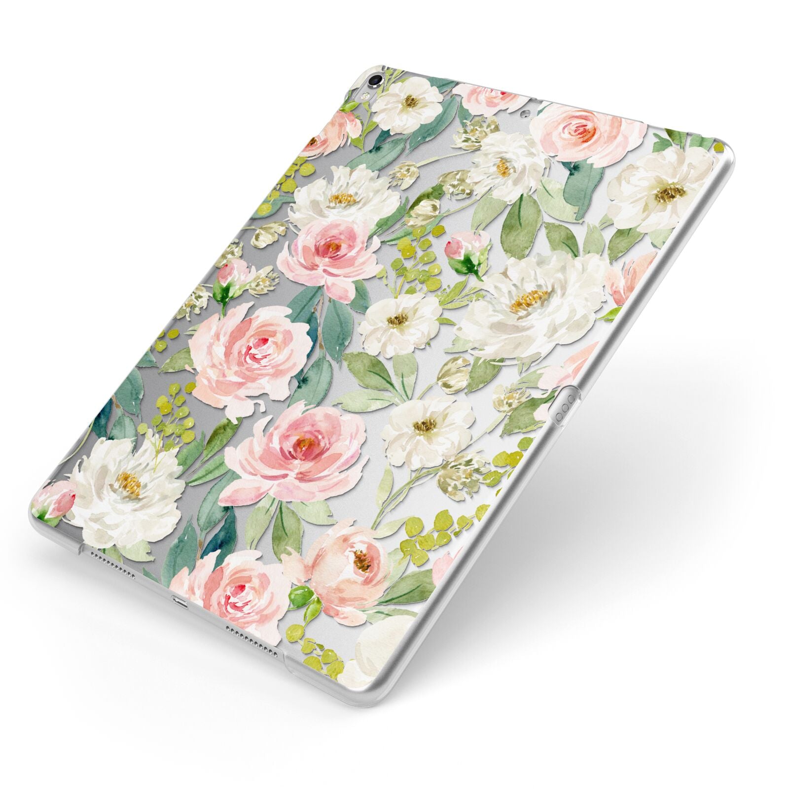Watercolour Peonies Roses and Foliage Apple iPad Case on Silver iPad Side View