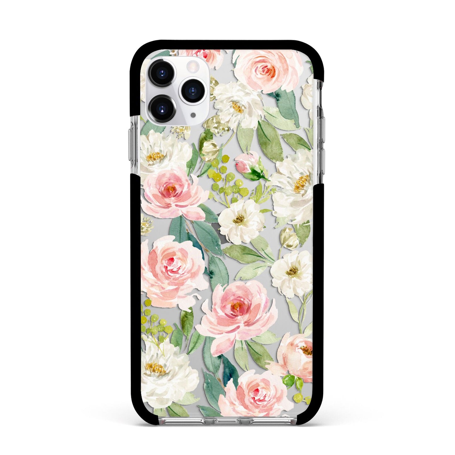 Watercolour Peonies Roses and Foliage Apple iPhone 11 Pro Max in Silver with Black Impact Case