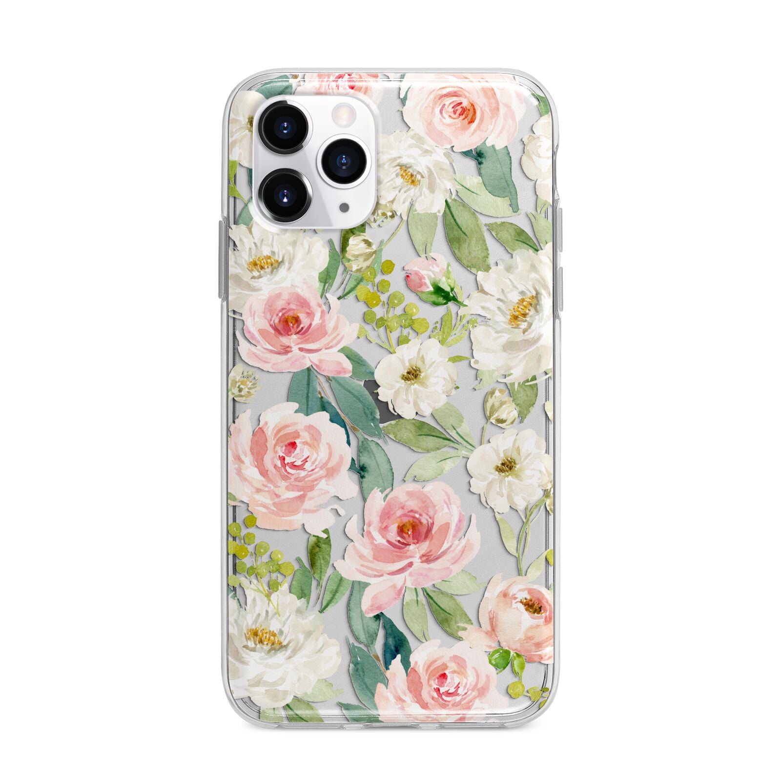 Watercolour Peonies Roses and Foliage Apple iPhone 11 Pro Max in Silver with Bumper Case