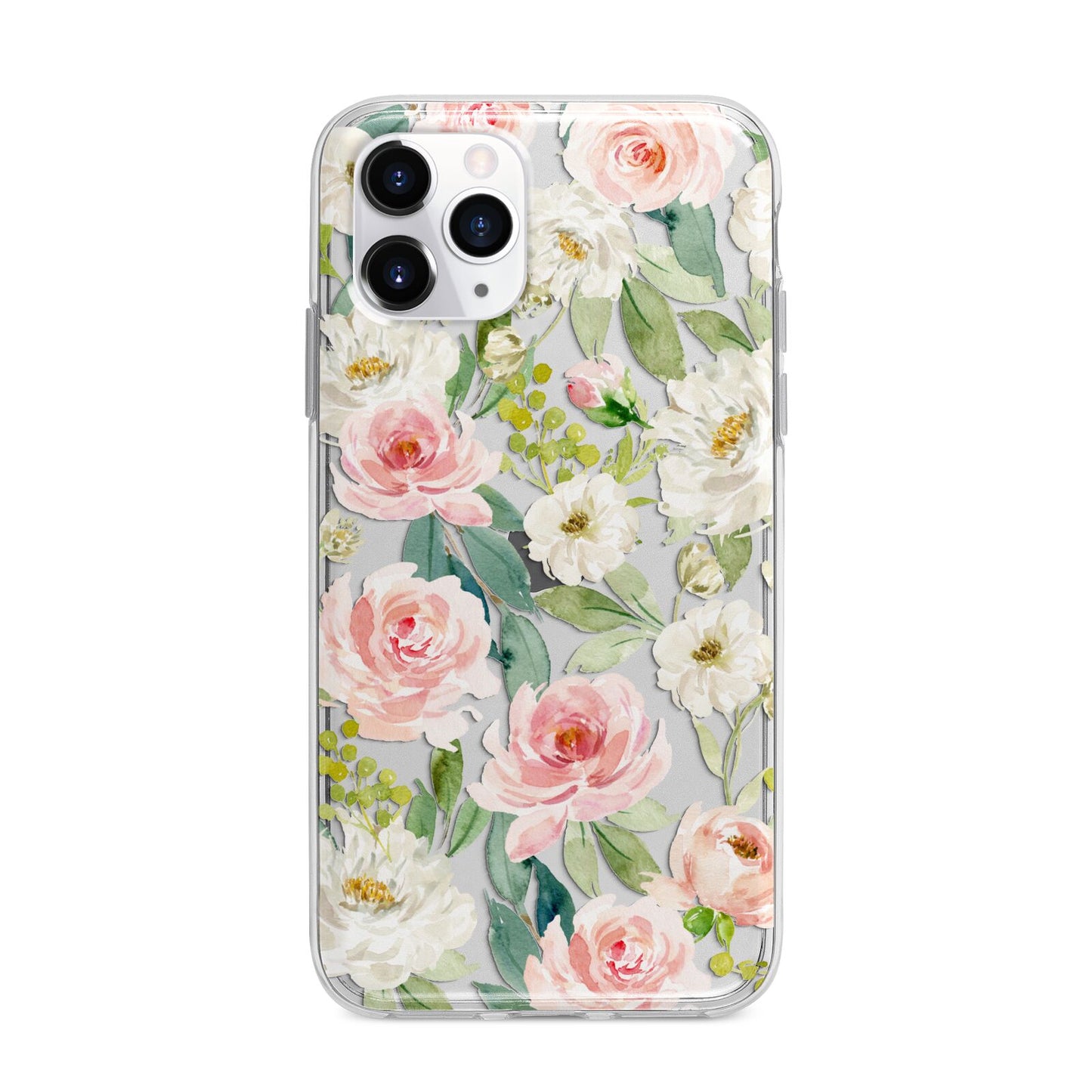 Watercolour Peonies Roses and Foliage Apple iPhone 11 Pro Max in Silver with Bumper Case