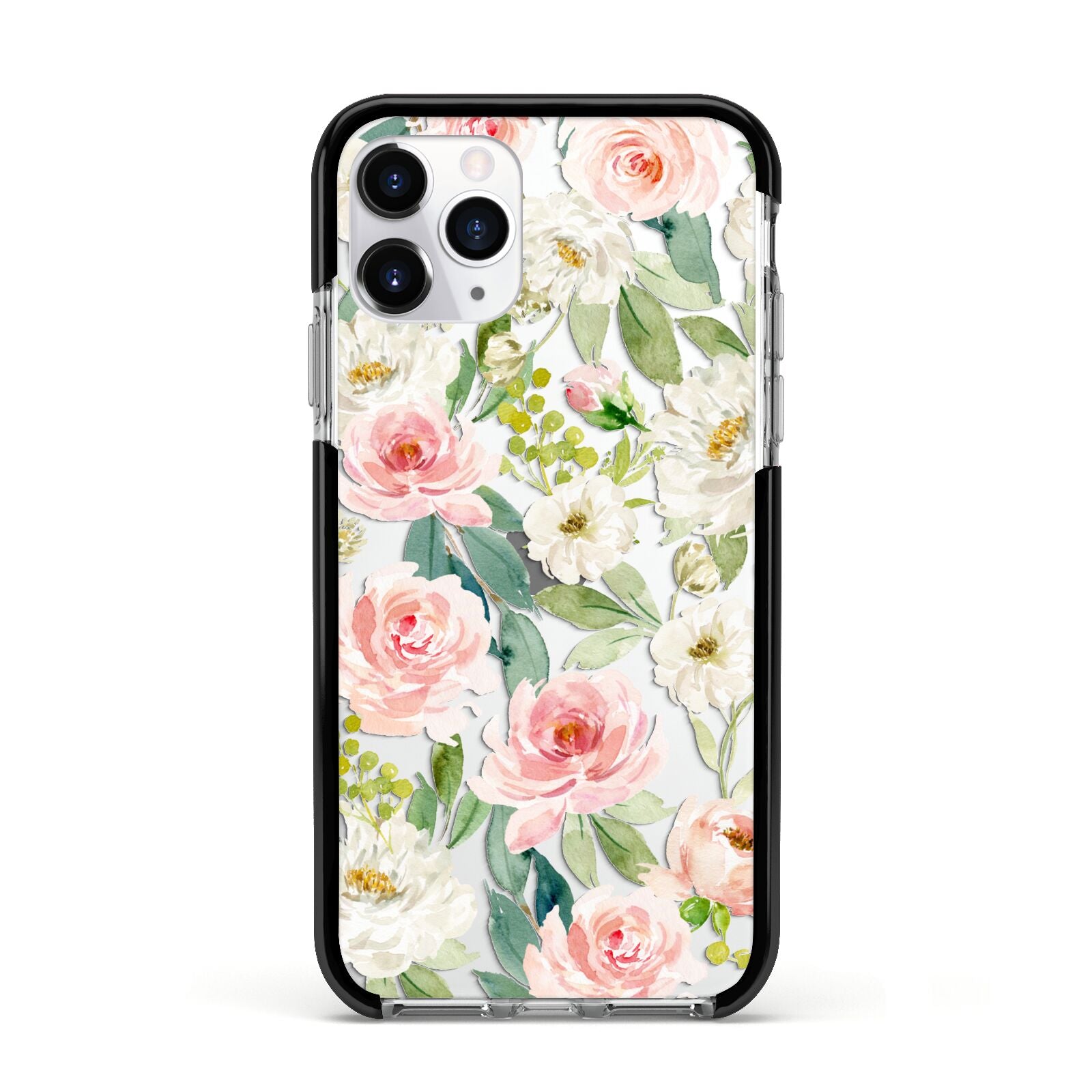 Watercolour Peonies Roses and Foliage Apple iPhone 11 Pro in Silver with Black Impact Case