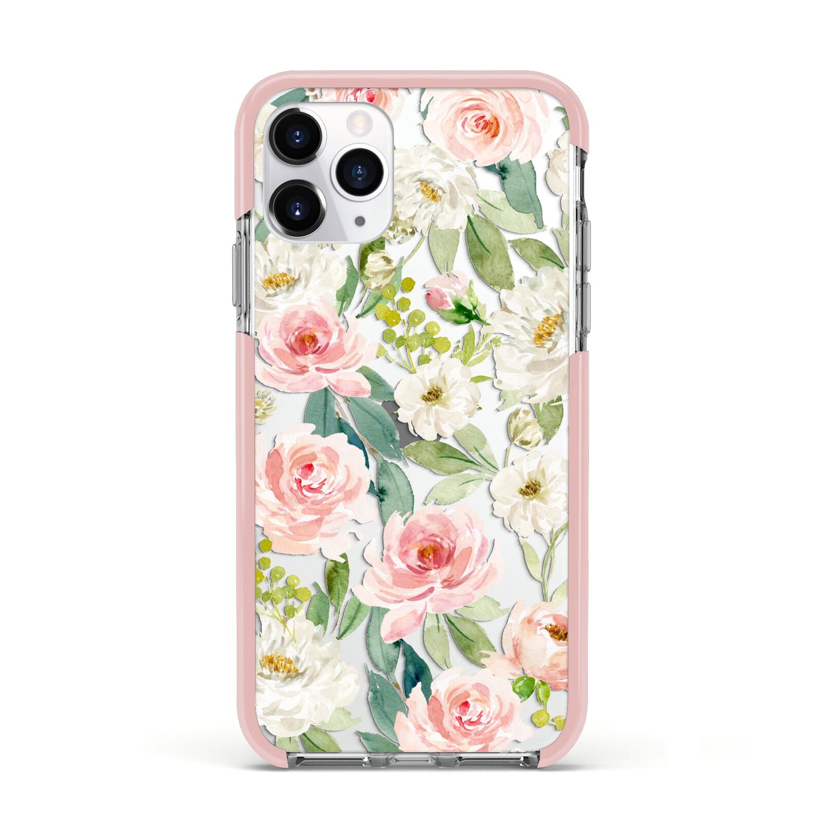 Watercolour Peonies Roses and Foliage Apple iPhone 11 Pro in Silver with Pink Impact Case