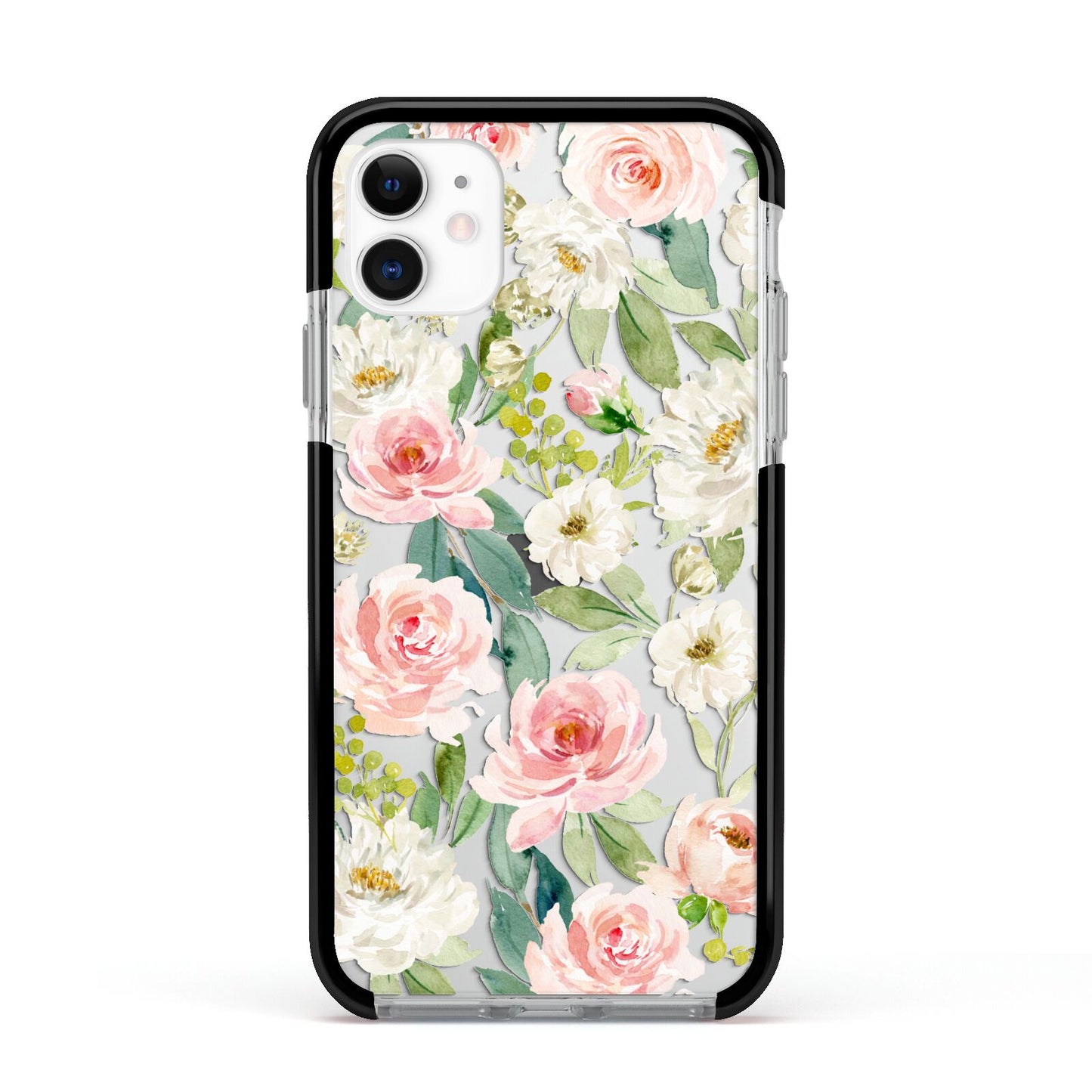 Watercolour Peonies Roses and Foliage Apple iPhone 11 in White with Black Impact Case