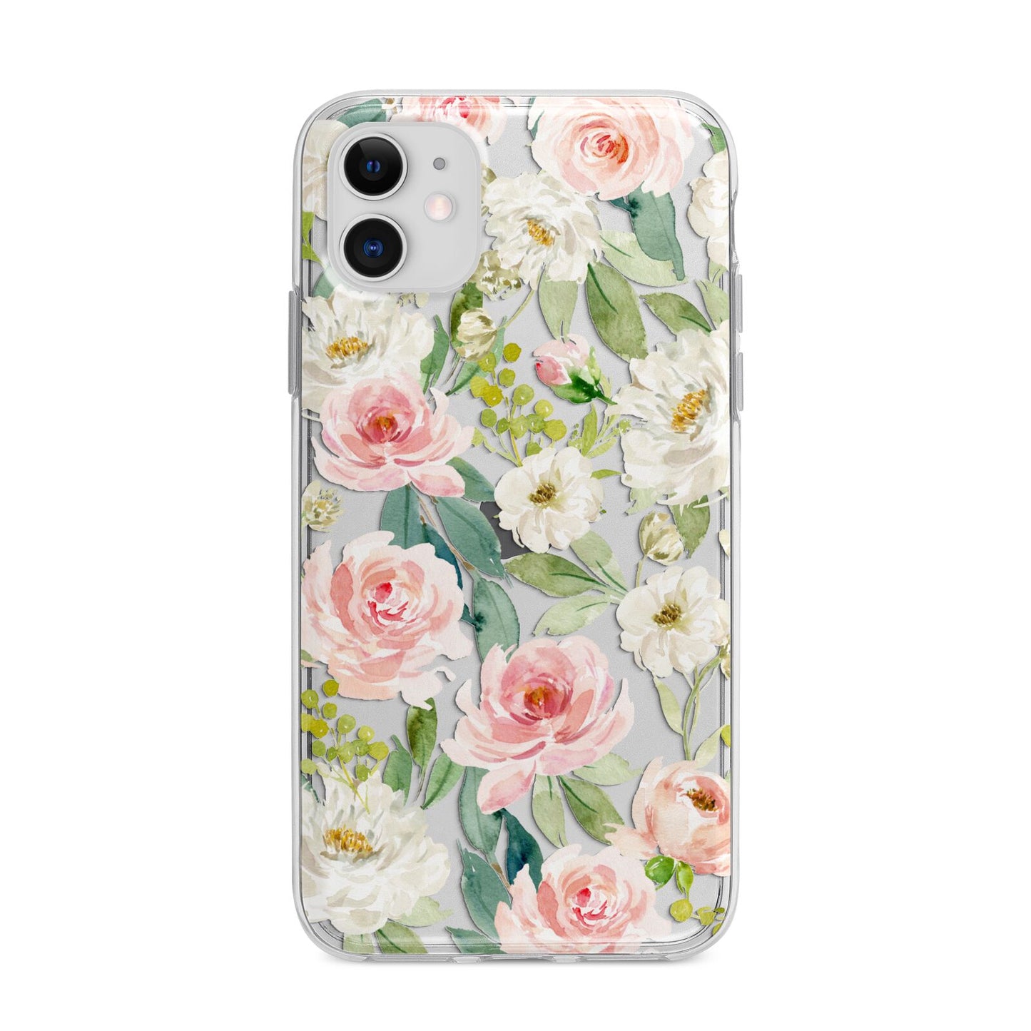 Watercolour Peonies Roses and Foliage Apple iPhone 11 in White with Bumper Case