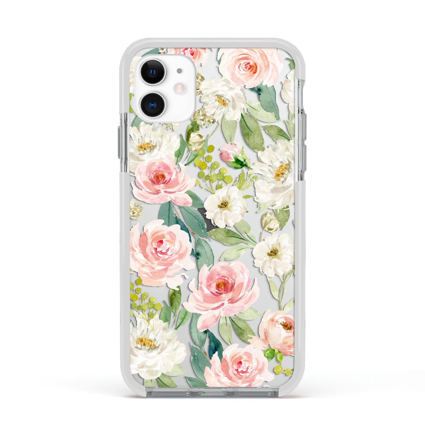 Watercolour Peonies Roses and Foliage Apple iPhone 11 in White with White Impact Case