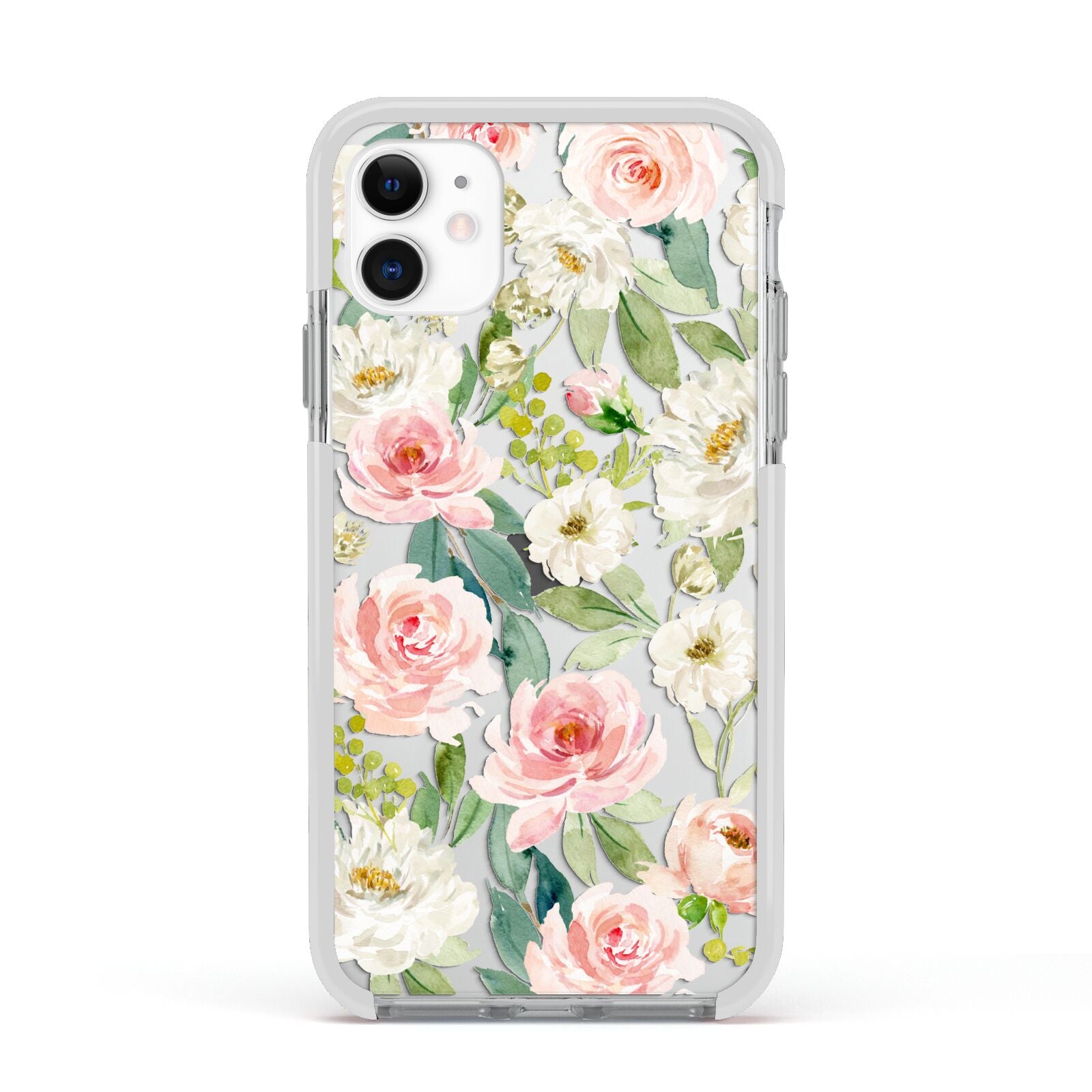Watercolour Peonies Roses and Foliage Apple iPhone 11 in White with White Impact Case