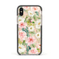 Watercolour Peonies Roses and Foliage Apple iPhone Xs Impact Case Black Edge on Gold Phone