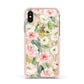 Watercolour Peonies Roses and Foliage Apple iPhone Xs Impact Case Pink Edge on Gold Phone