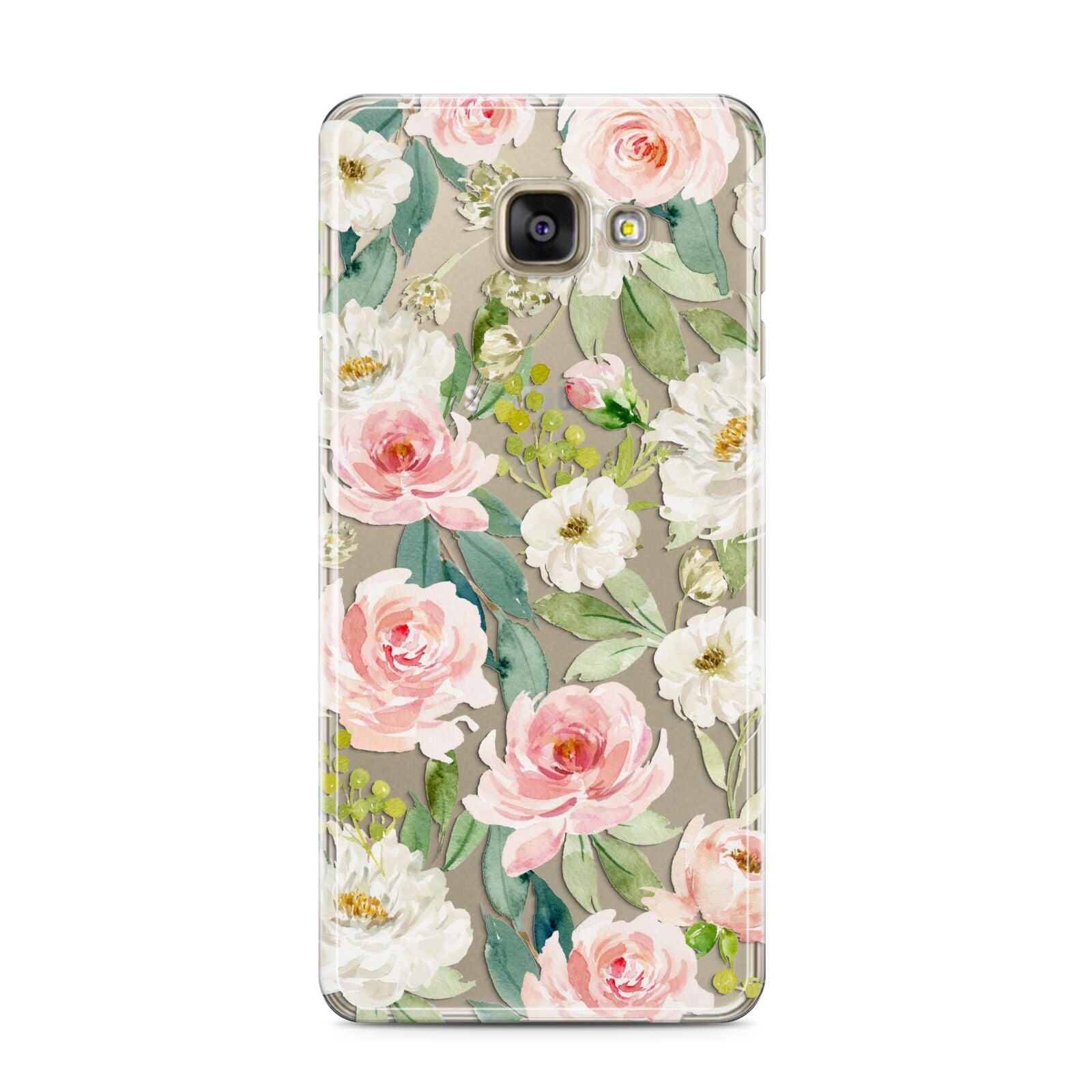 Watercolour Peonies Roses and Foliage Samsung Galaxy A3 2016 Case on gold phone