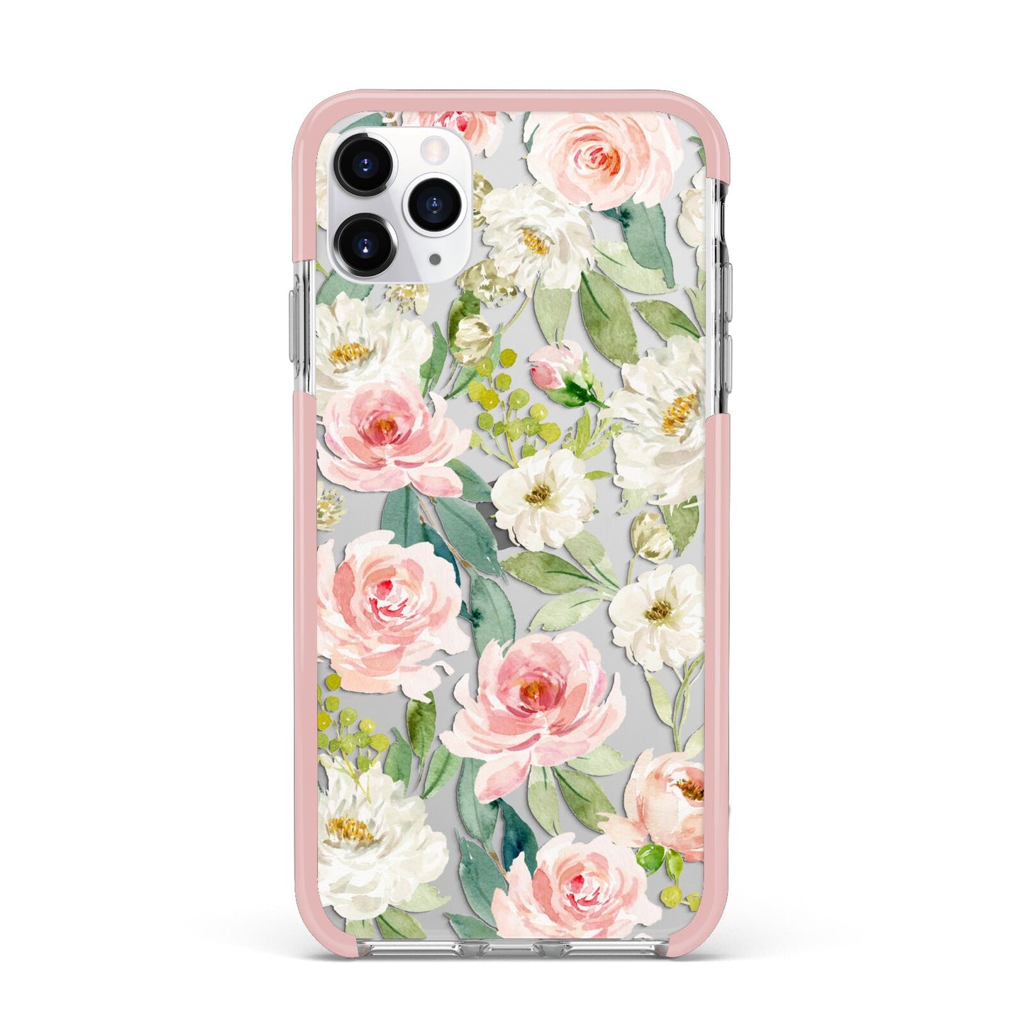 Watercolour Peonies Roses and Foliage iPhone 11 Pro Max Impact Pink Edge Case