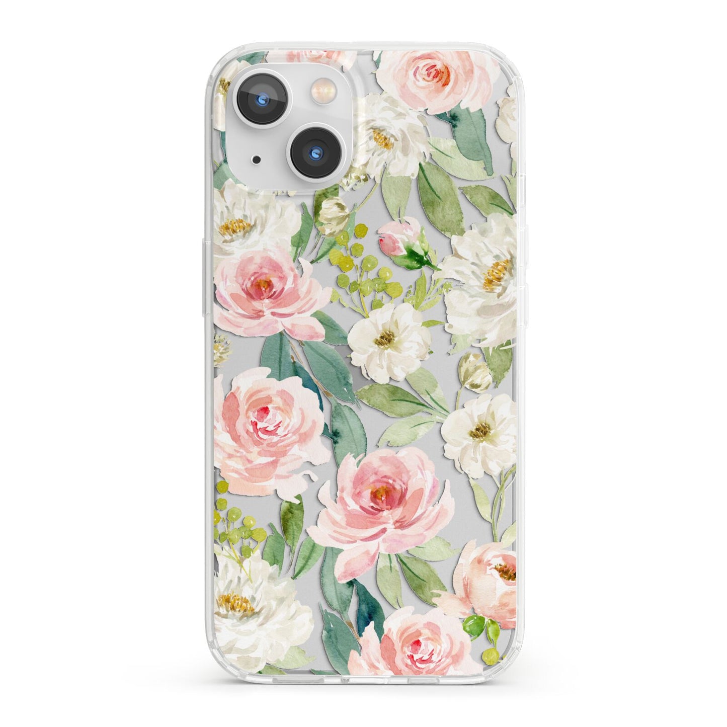 Watercolour Peonies Roses and Foliage iPhone 13 Clear Bumper Case