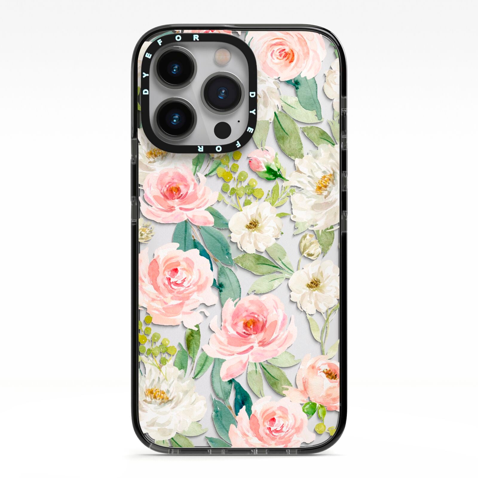 Watercolour Peonies Roses and Foliage iPhone 13 Pro Black Impact Case on Silver phone