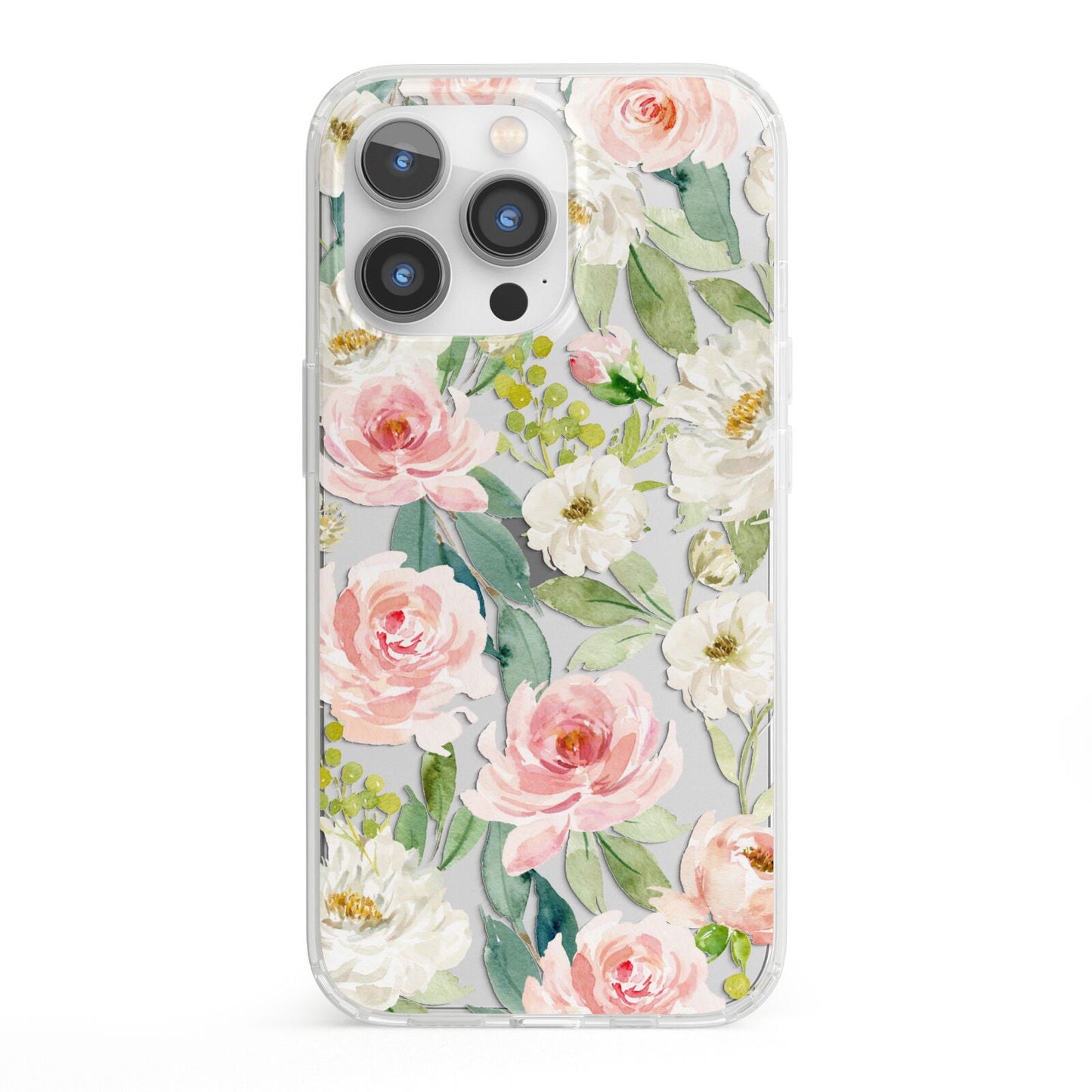 Watercolour Peonies Roses and Foliage iPhone 13 Pro Clear Bumper Case