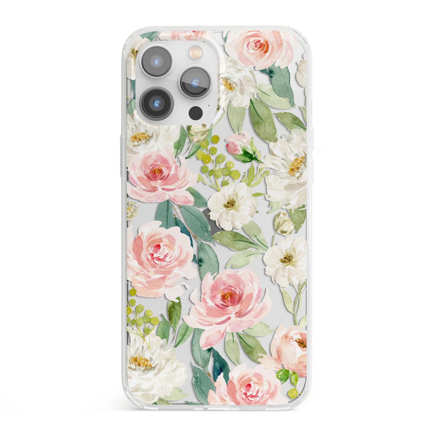 Watercolour Peonies Roses and Foliage iPhone 13 Pro Max Clear Bumper Case