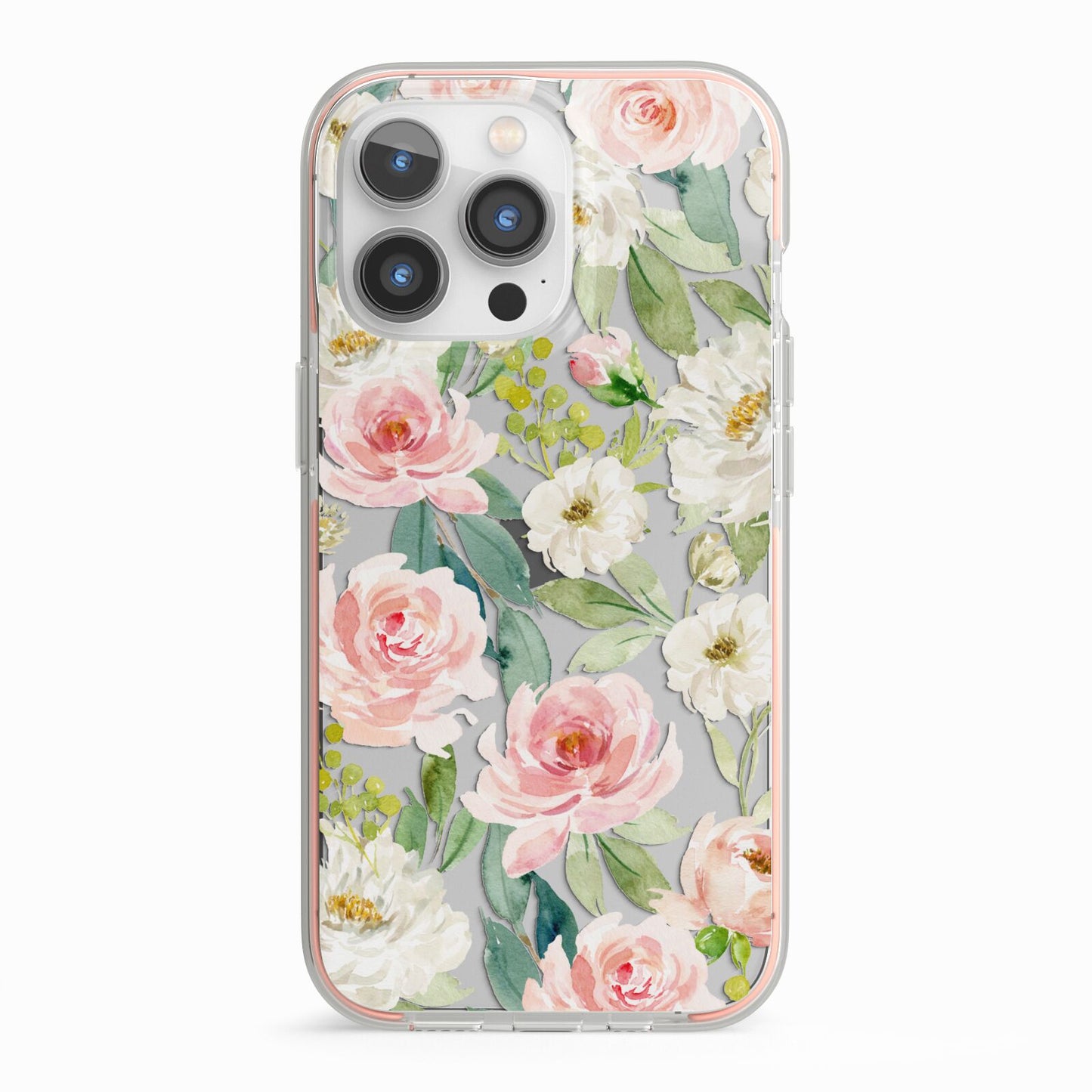 Watercolour Peonies Roses and Foliage iPhone 13 Pro TPU Impact Case with Pink Edges