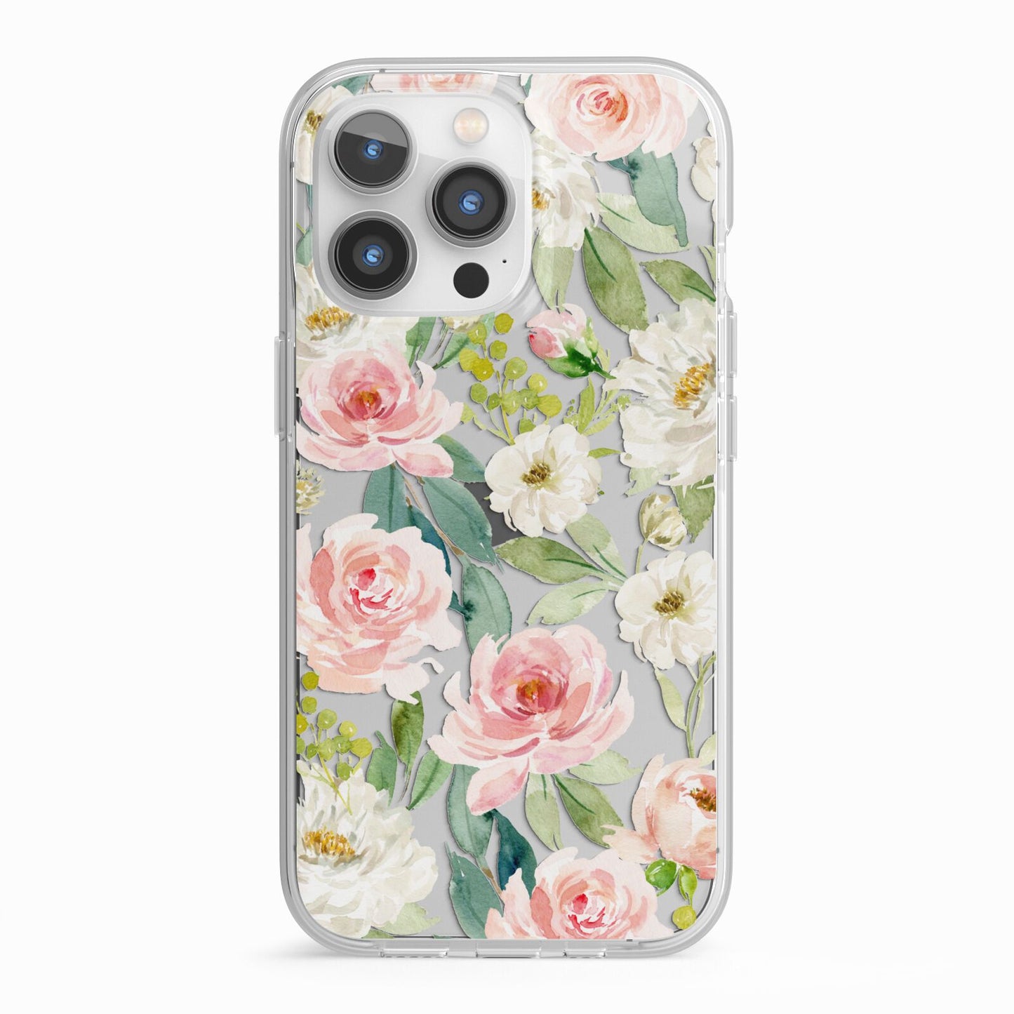 Watercolour Peonies Roses and Foliage iPhone 13 Pro TPU Impact Case with White Edges