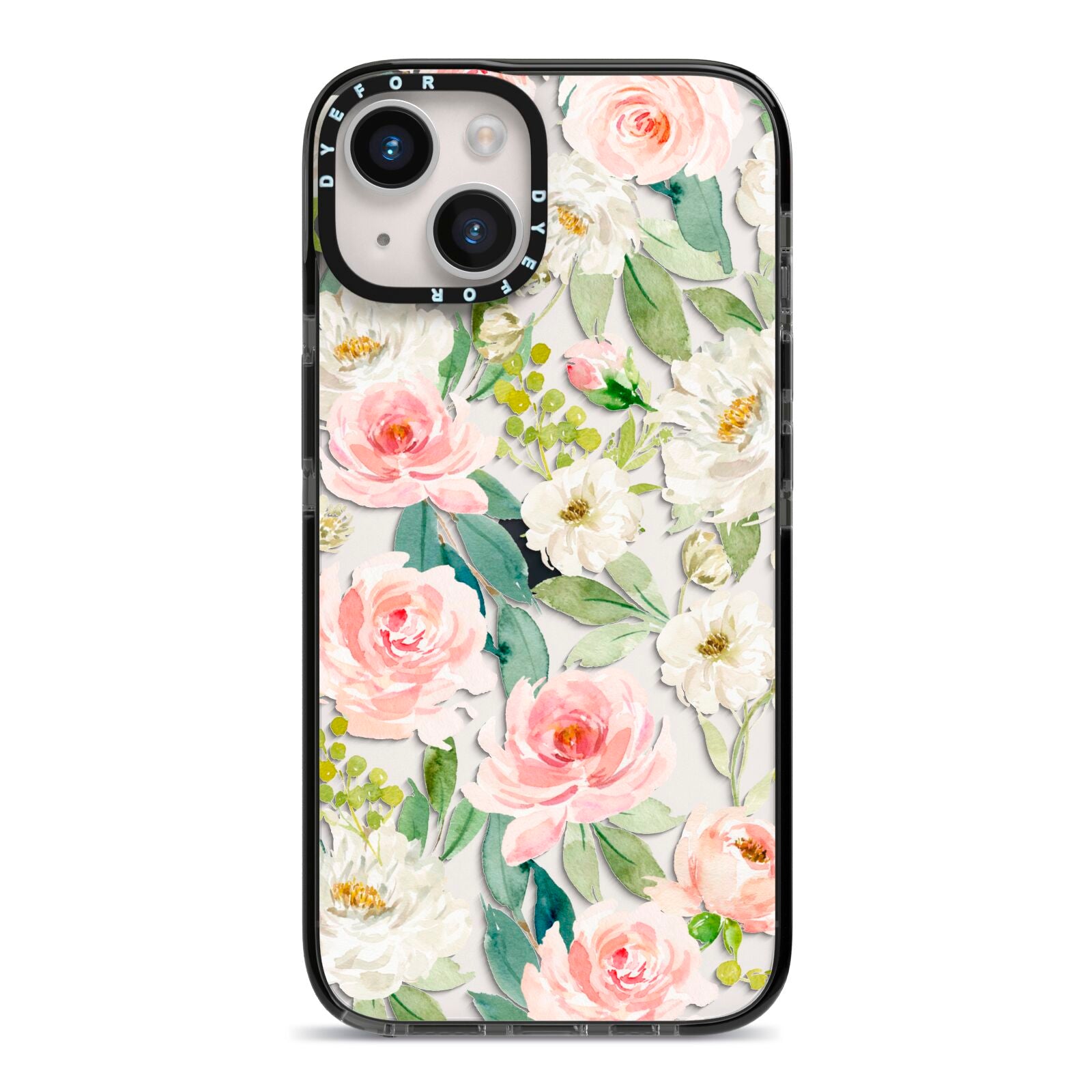 Watercolour Peonies Roses and Foliage iPhone 14 Black Impact Case on Silver phone