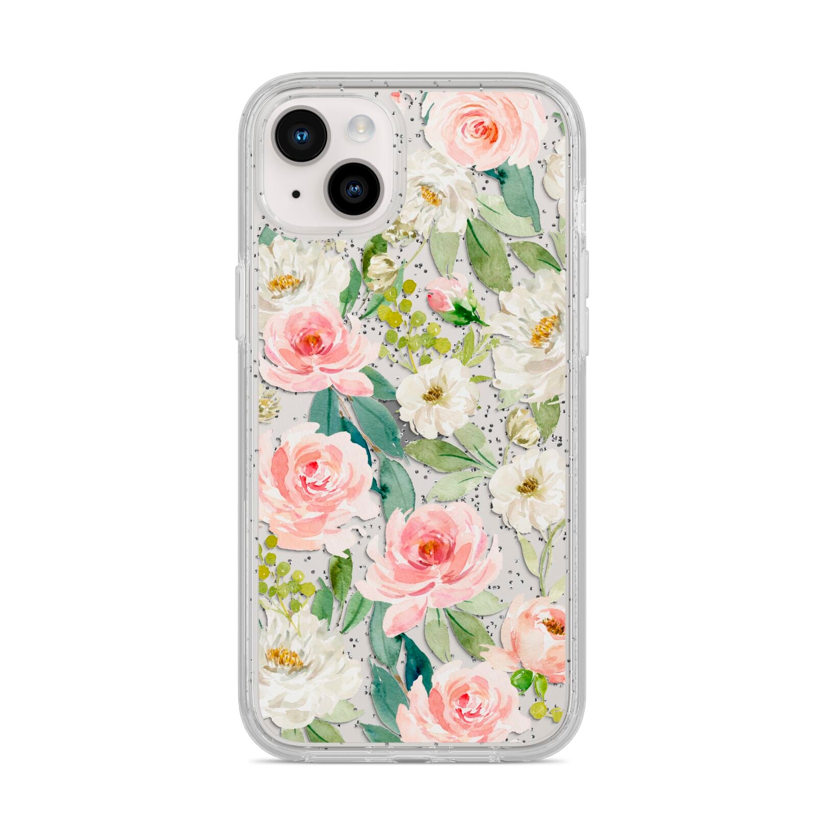 Watercolour Peonies Roses and Foliage iPhone 14 Plus Glitter Tough Case Starlight