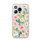 Watercolour Peonies Roses and Foliage iPhone 14 Pro Clear Tough Case Silver