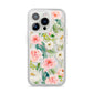 Watercolour Peonies Roses and Foliage iPhone 14 Pro Clear Tough Case Silver